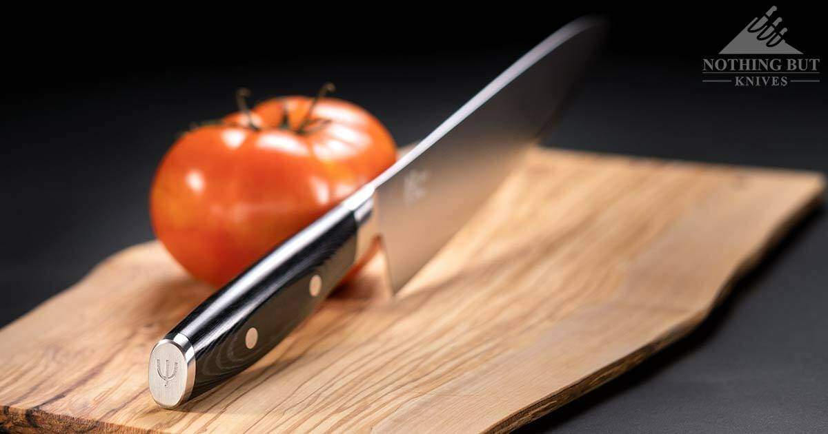 Yaxell Mon Gyuto 8 Inch Chef Knife Review - Image 1 Close-up of the Yaaxell chef knife handle.