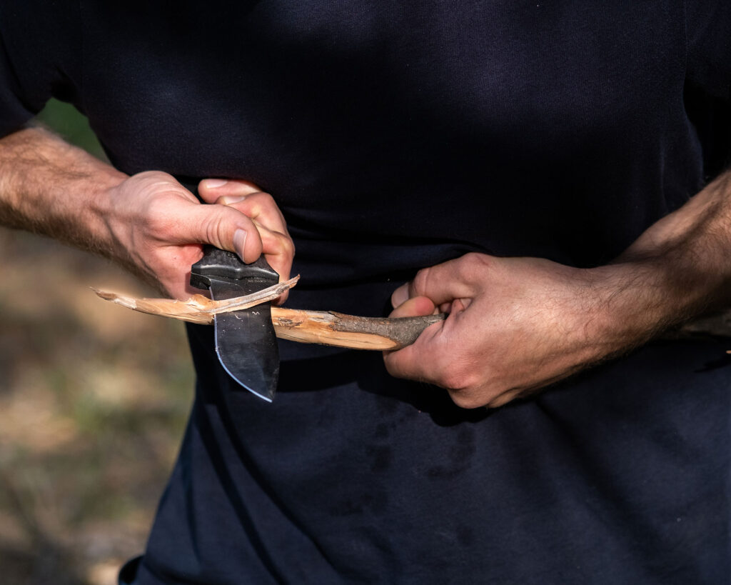 the Backcountry blade features a hollow grind that bites into wood with a vengeance. 