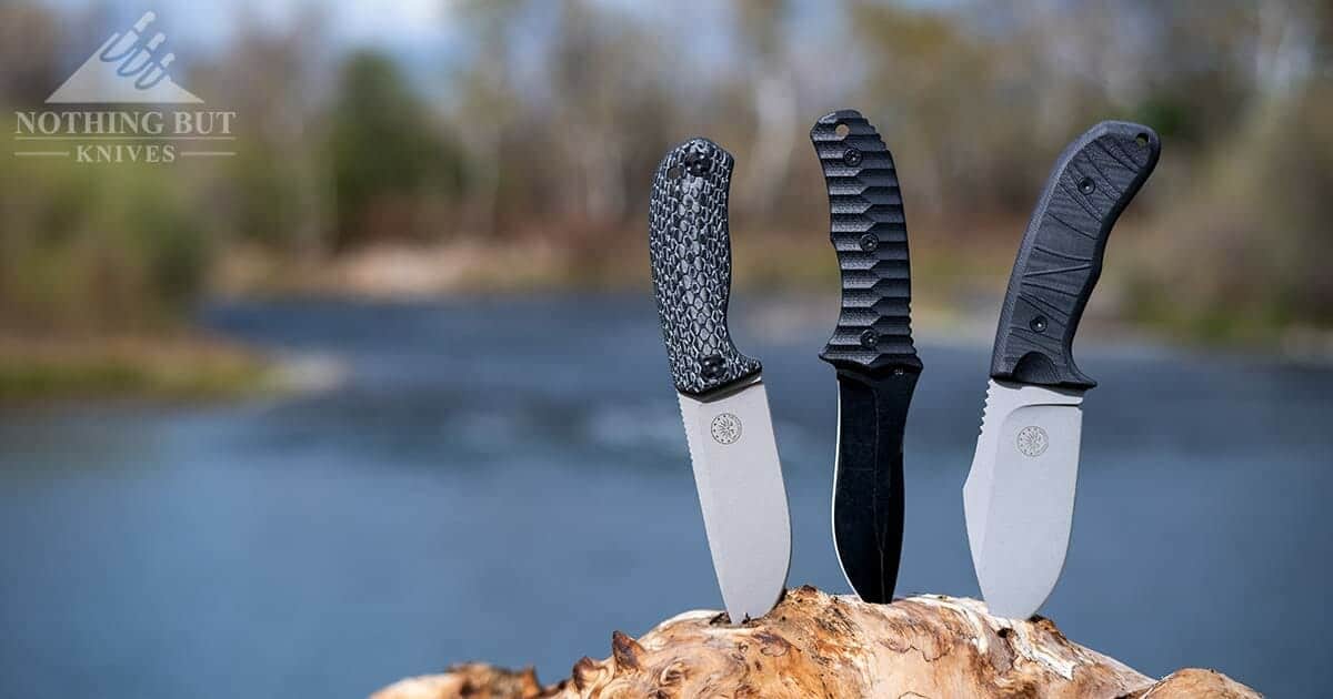 The three Off-Grid fixed blade knives.