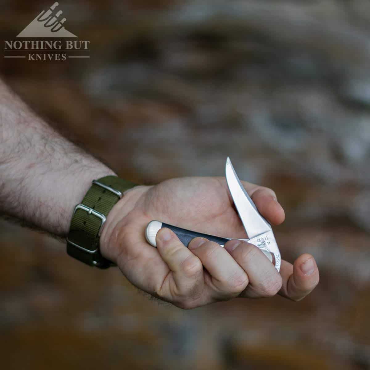 Testing the action on the Case RussLock folding knife.