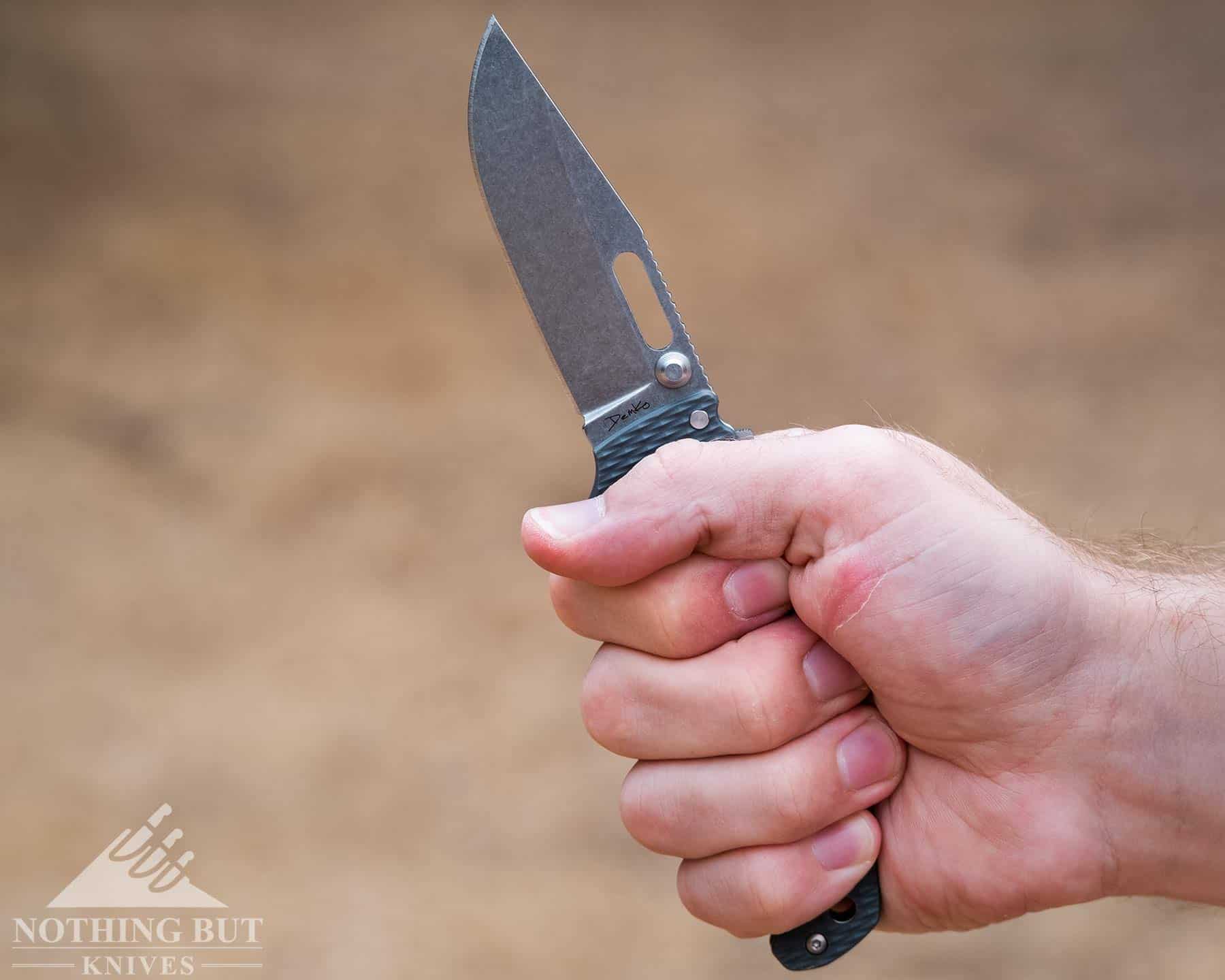 The AD 20.5 Pocket Knife has a grippy handle with good ergonomics. 