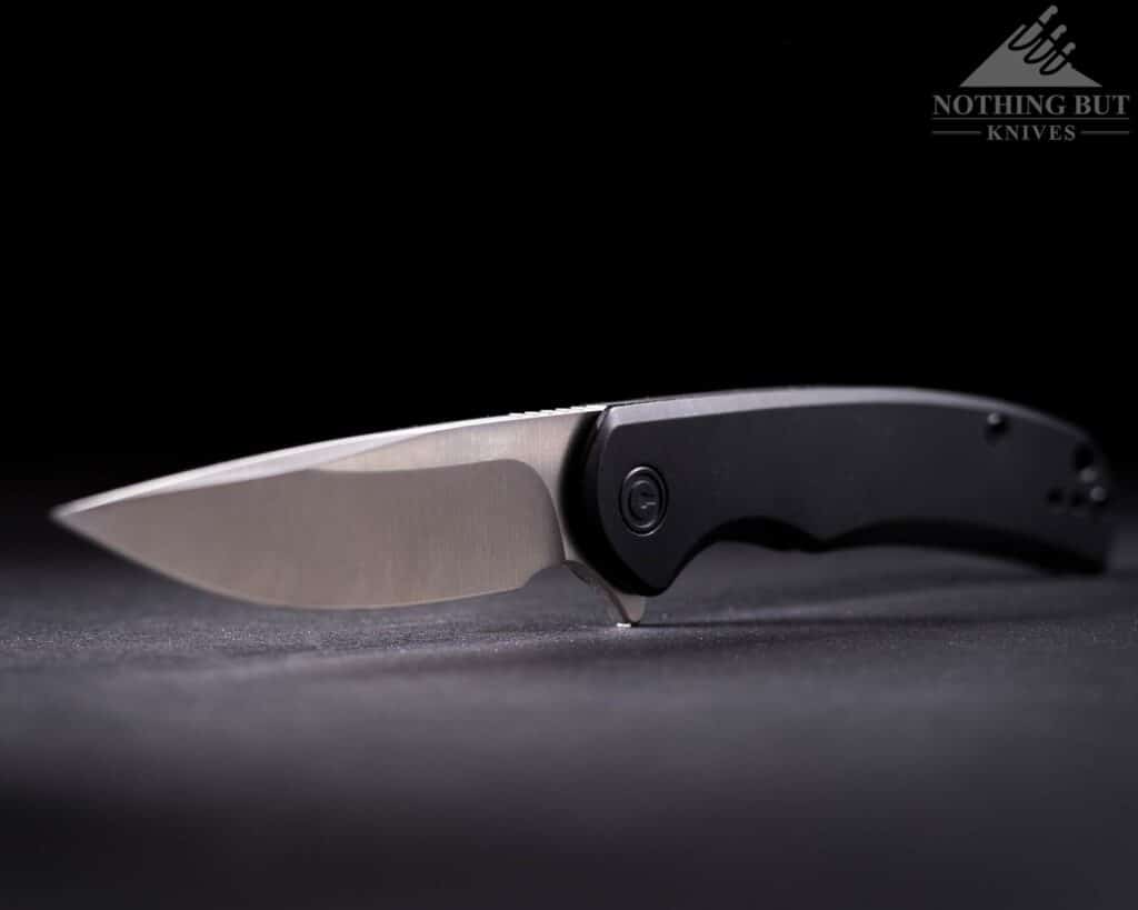 Civivi Nox Review - Image 1 The Civivi Nox in the open position on a black background just prior to outdoor testing for a review.