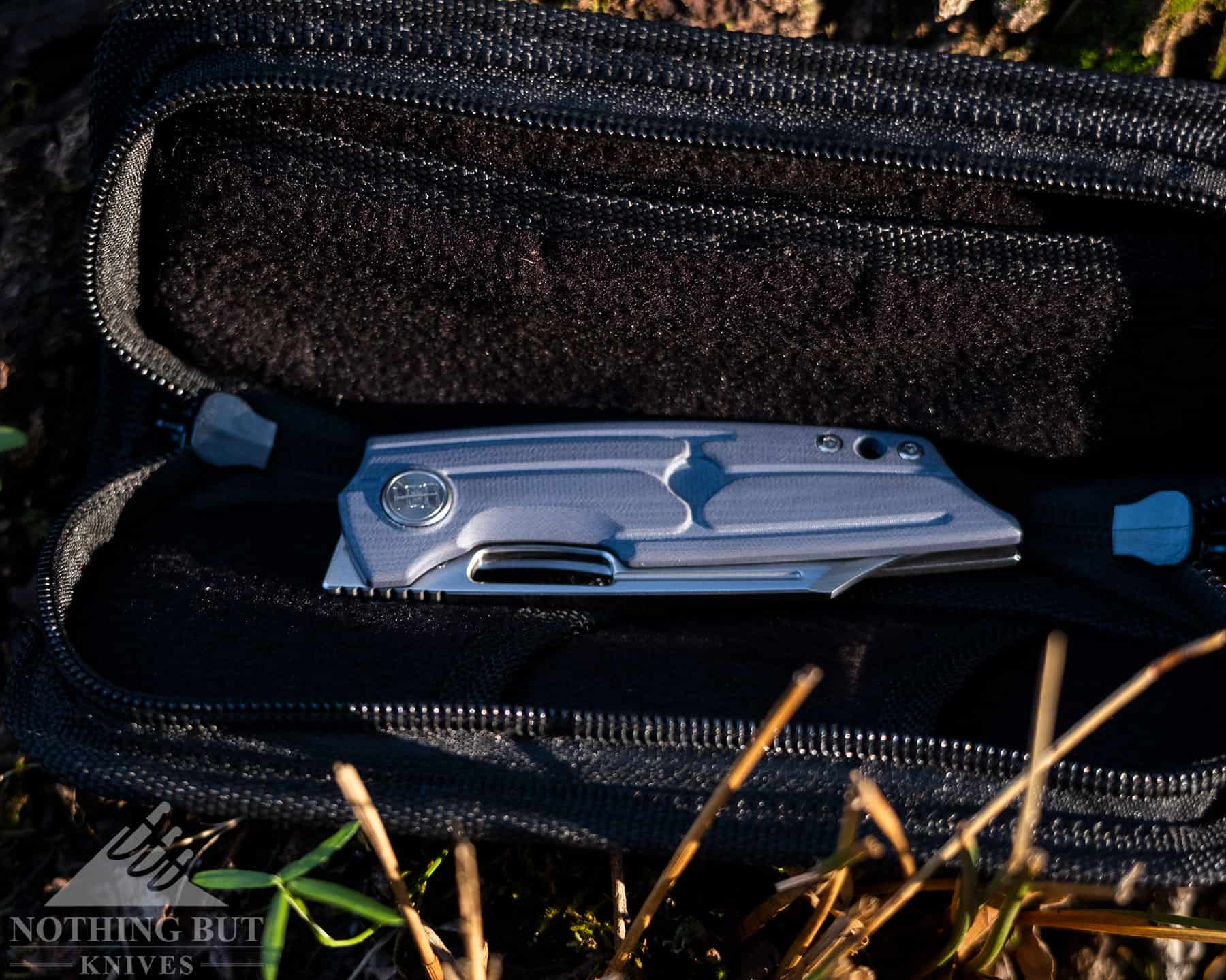 This image shows the Boker Plus HEA Hunter in the nylon case that ships with the knife. 