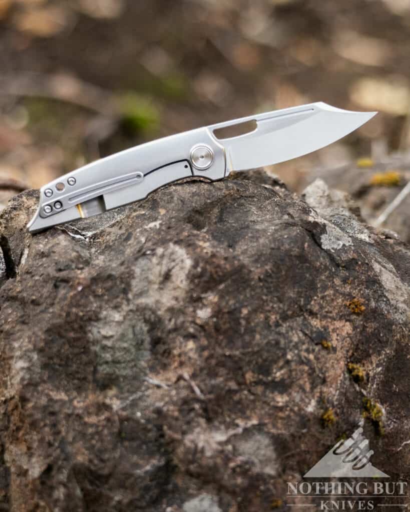The stainless steel side of the Boker HEA Hunter.