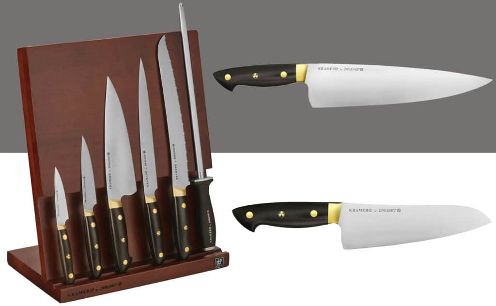 Zwilling By Kramer Euroline Carbon knives and knife set to show the knives and magnetic storage board.