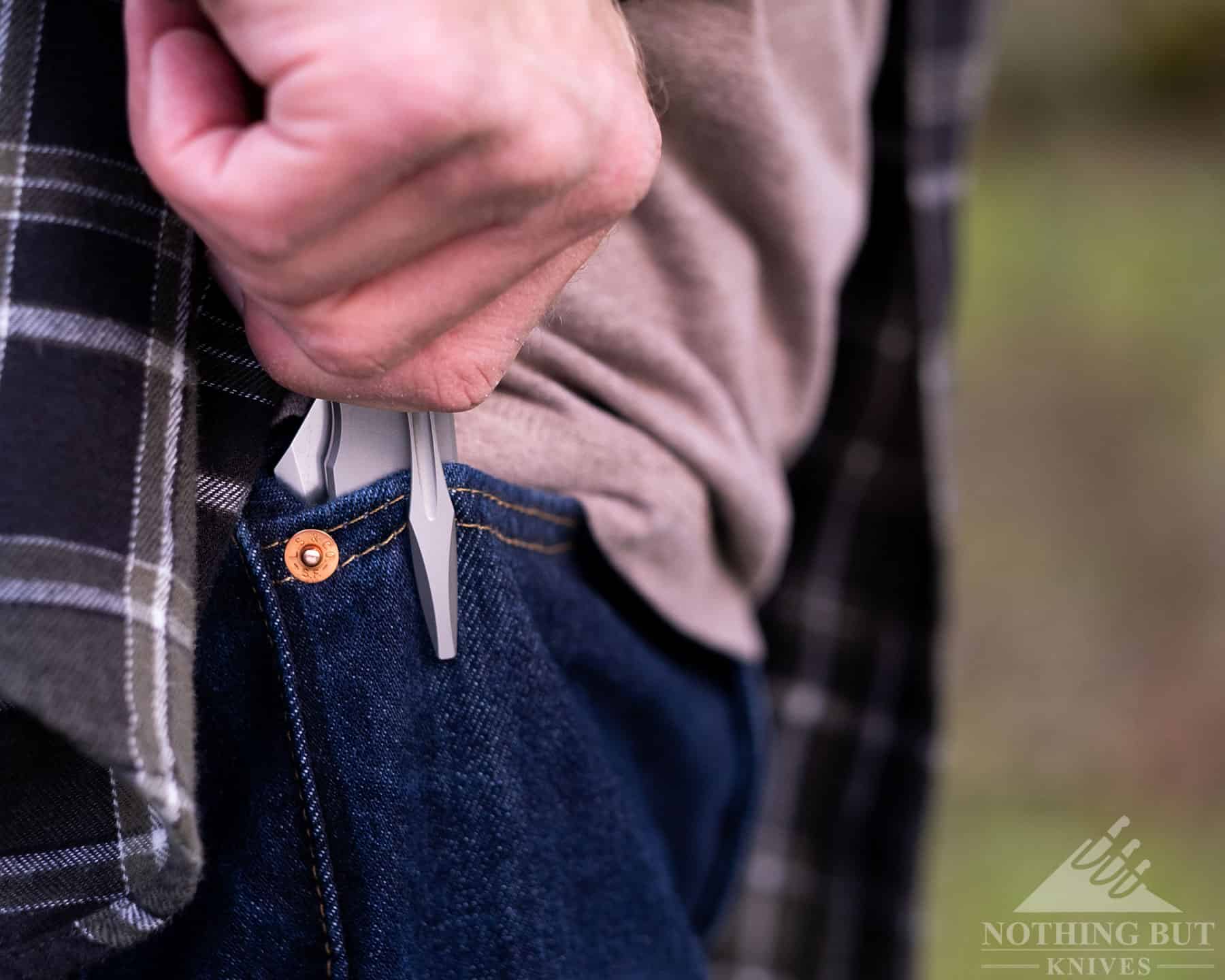 The pocket clip of this Katsu folding knife has good retention without being to difficult to remove from the pocket.