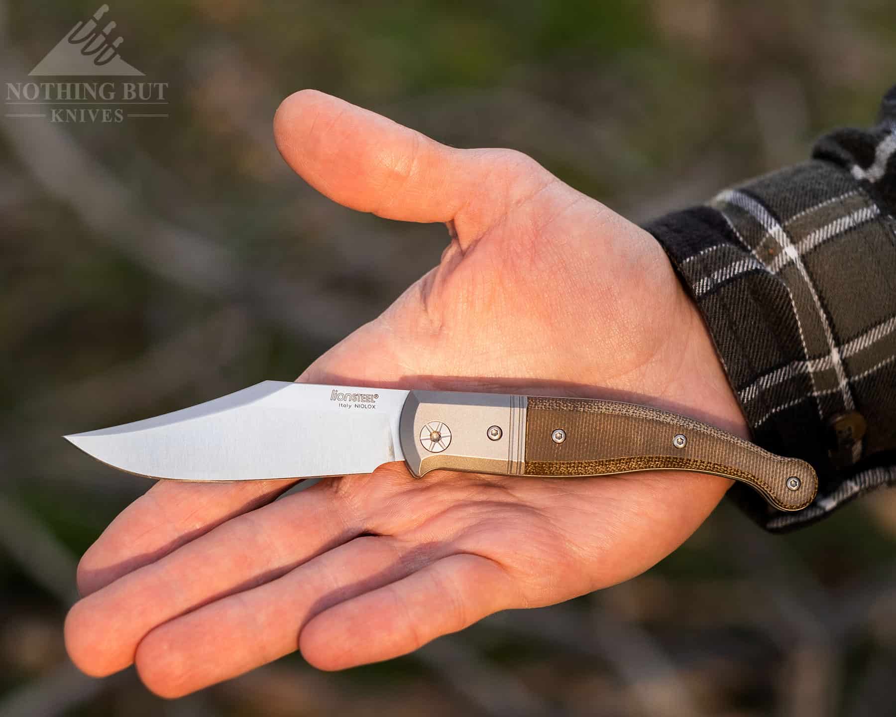 The LionSteel Gitano is a large slip joint which can be seen in this image of it in a person's hand. 