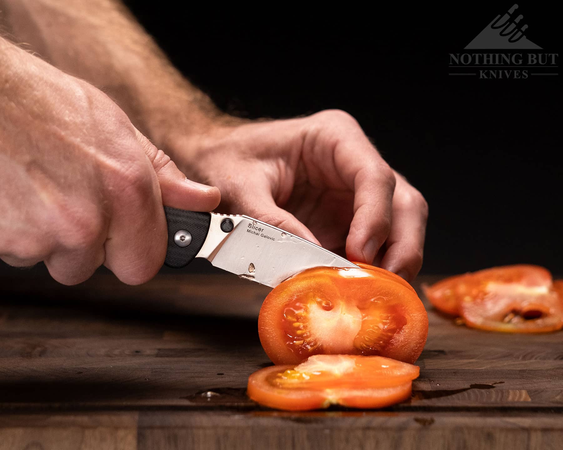 The Kizer Slicer is a pretty good pocket knife for food prep.  