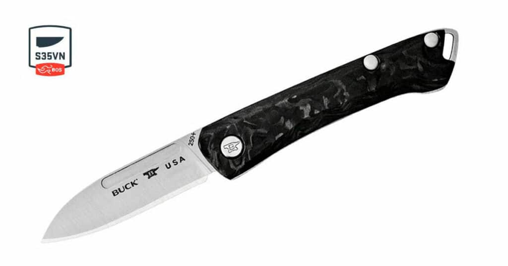 The Buck 250 pocket knife is a high end slip joint with a great design. Shown here on a white background.