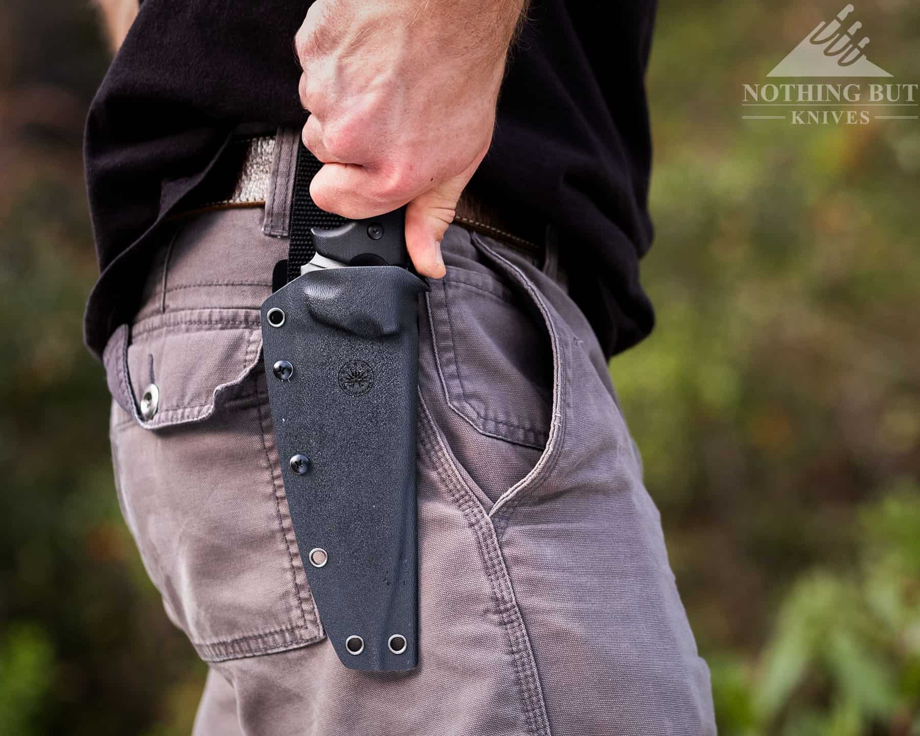 The kydex sheath that ships with the Sierra is designed perfectly for quick one-handed deployment. 