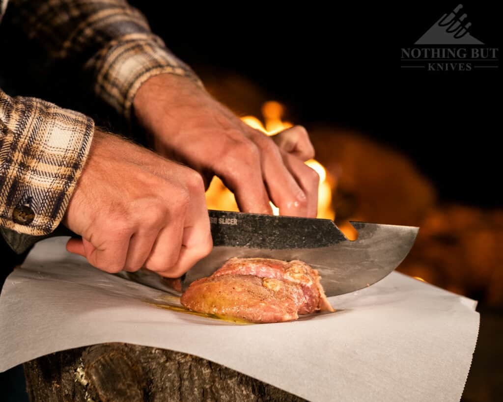 Our Search For The Best Camping Chef Knife 19 Slicing Meat WIth The COndor Bushslicer