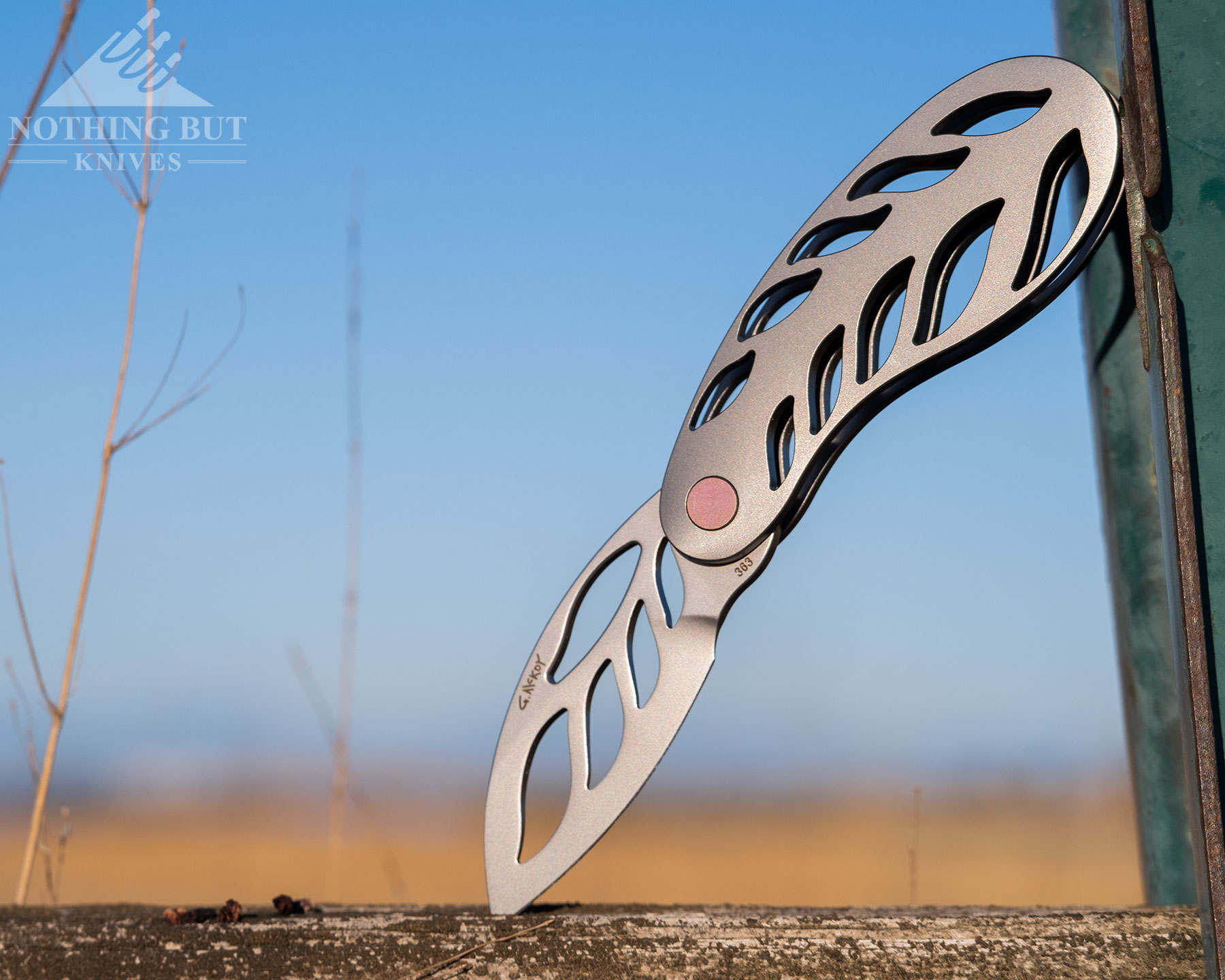 The Grainger McKoy slip joint knife on a ranch fence in Northern California. 