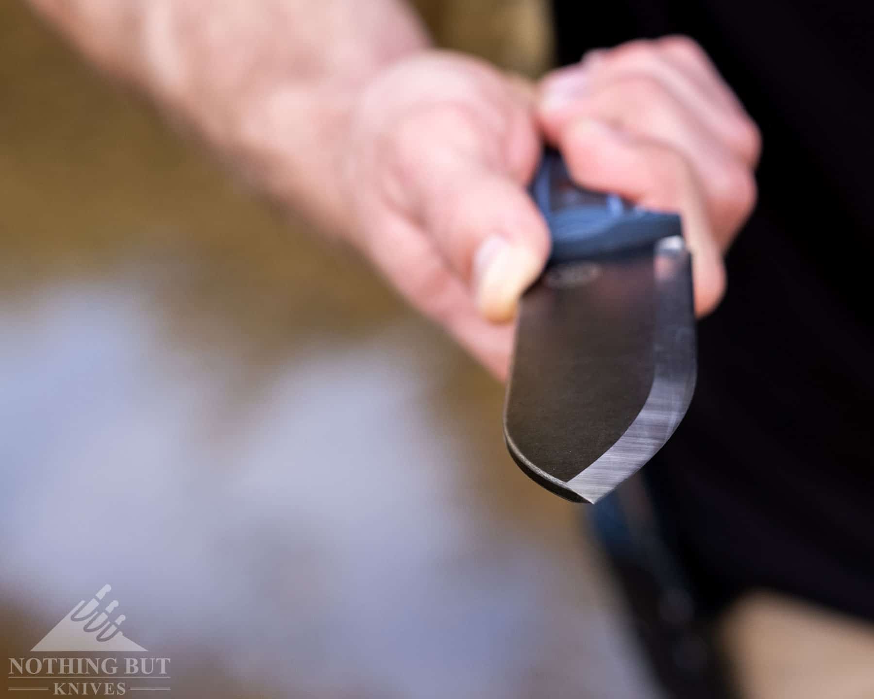 Off Grid Ridgeback Review - Image 13 A shallow depth of field image that shows the unique blade tip of the Off-Grid Ridgeback.