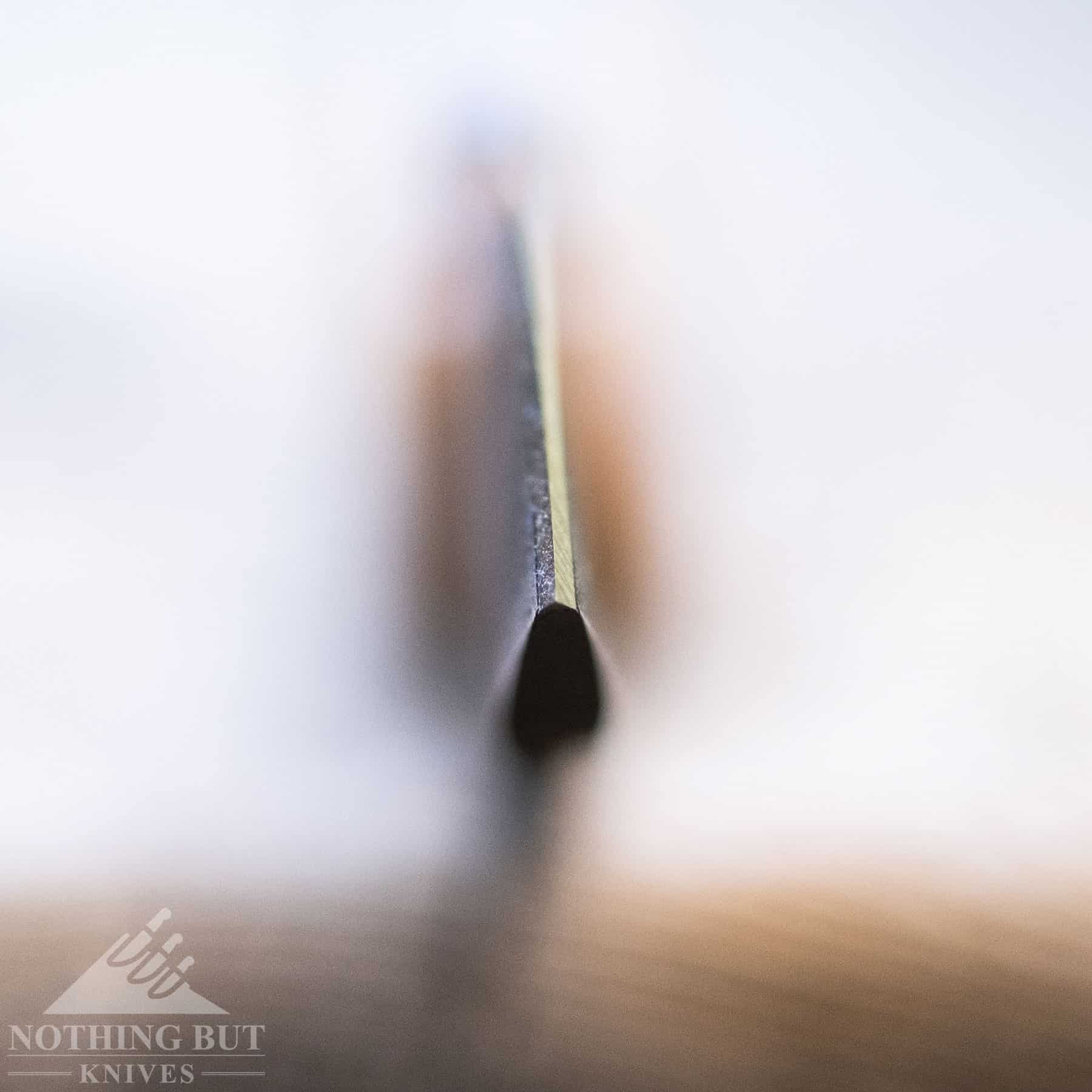 Macro image shoeing a close-up of the Ramadi's blade grind.