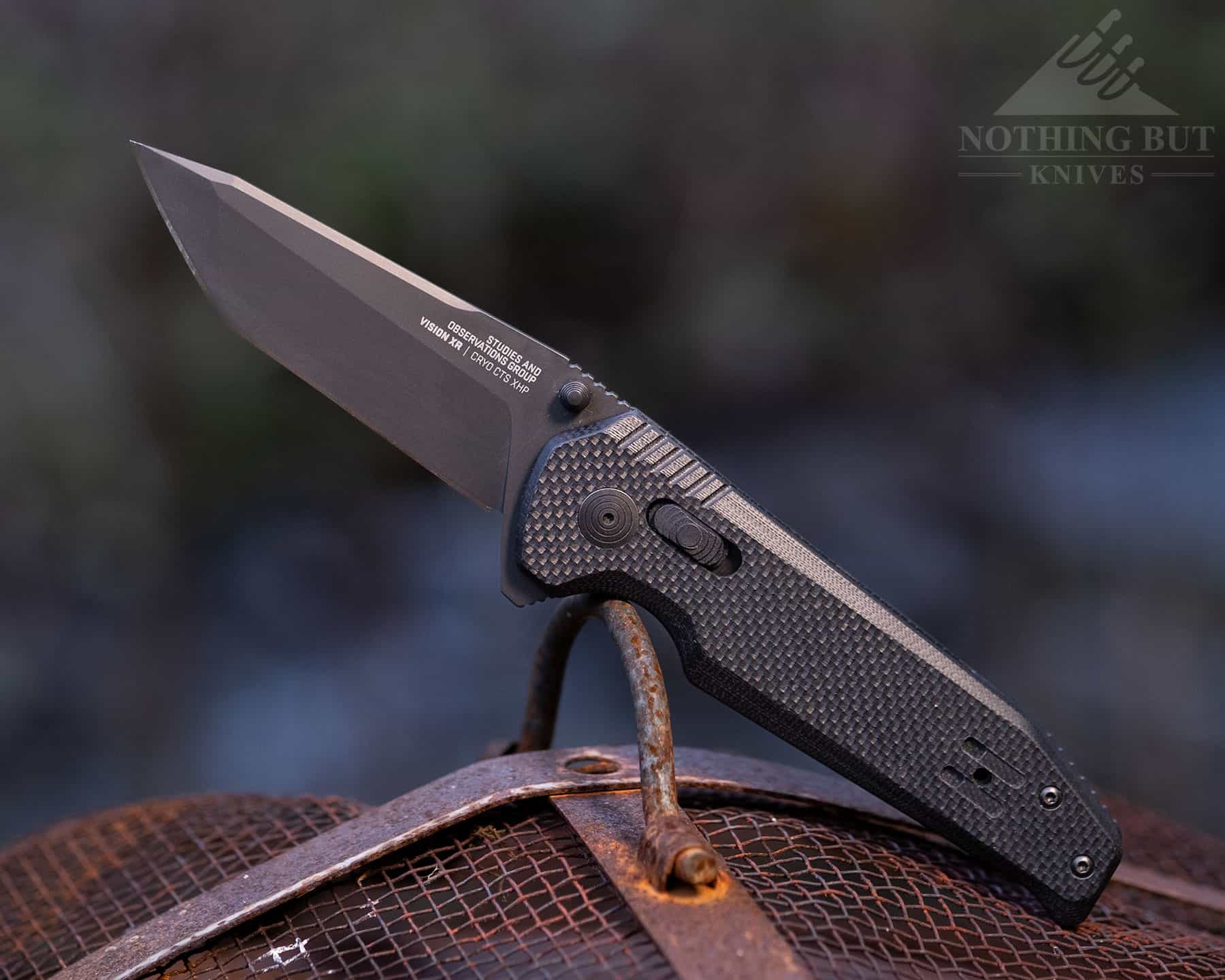 The SOG Vision XR features a Carpenter CTS XHP steel blade that offers good edge retention and toughness.  