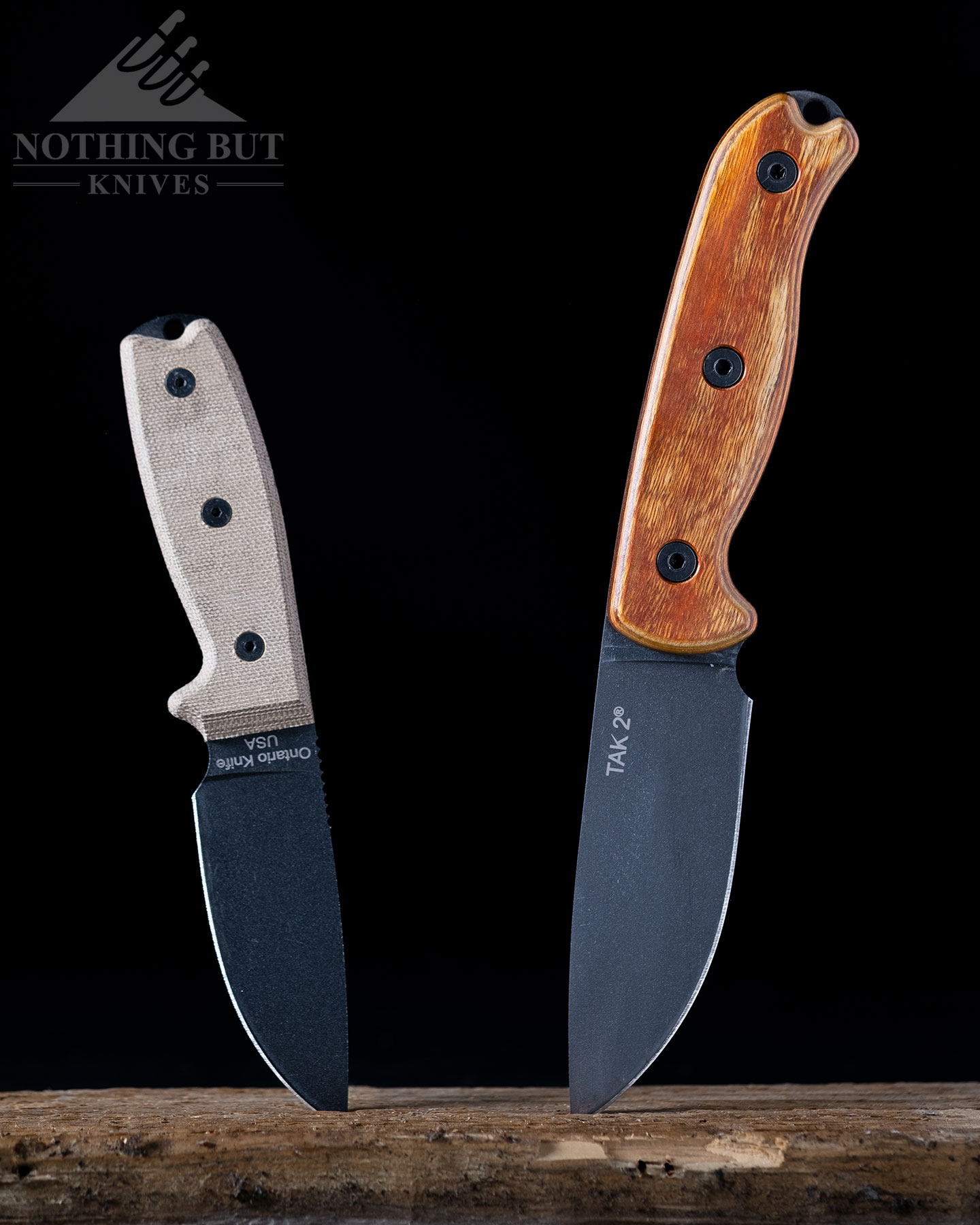 Both the OKC Rat 3 and TAK 2 fixed blade knives pictured here are USA made.