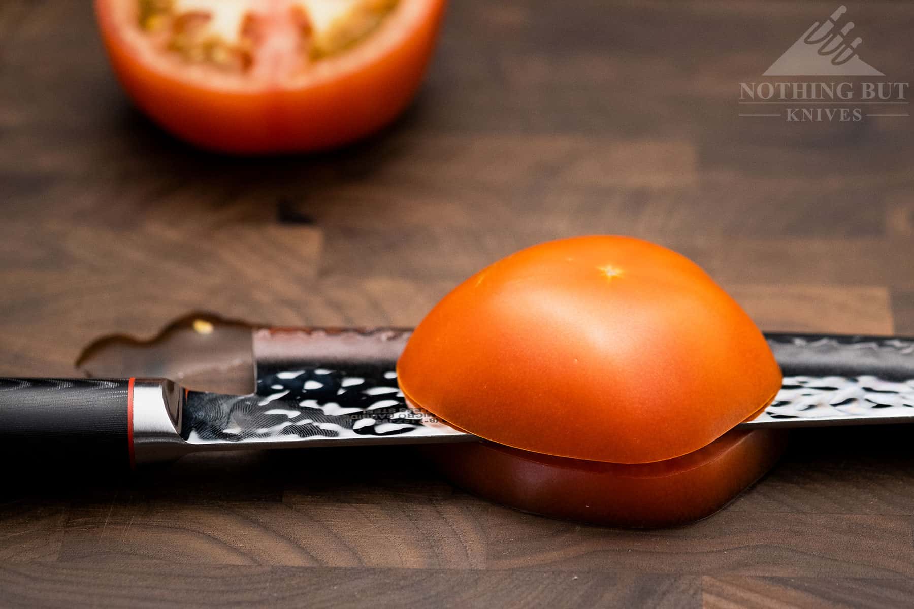 Miyabi Mizu Sg2 8 Inch Chef'S Knife Review - Image 3 The Miyabi SG2 8 inch chef knife is a little thick behind the edge for a Japanese knife, but it still gets the job done.