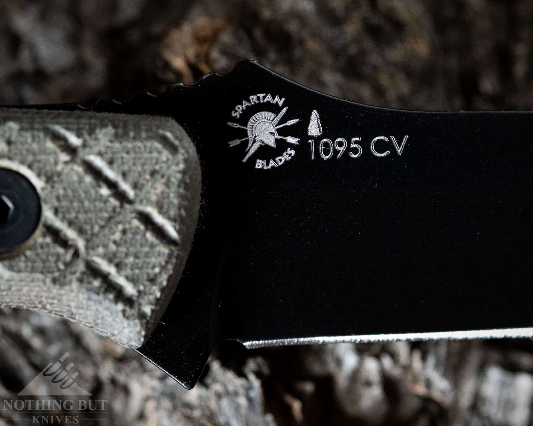 Spartan Blades Alala Knife Review - Image 2 Macro images showing the 1095 Cro-Van steel stamp.