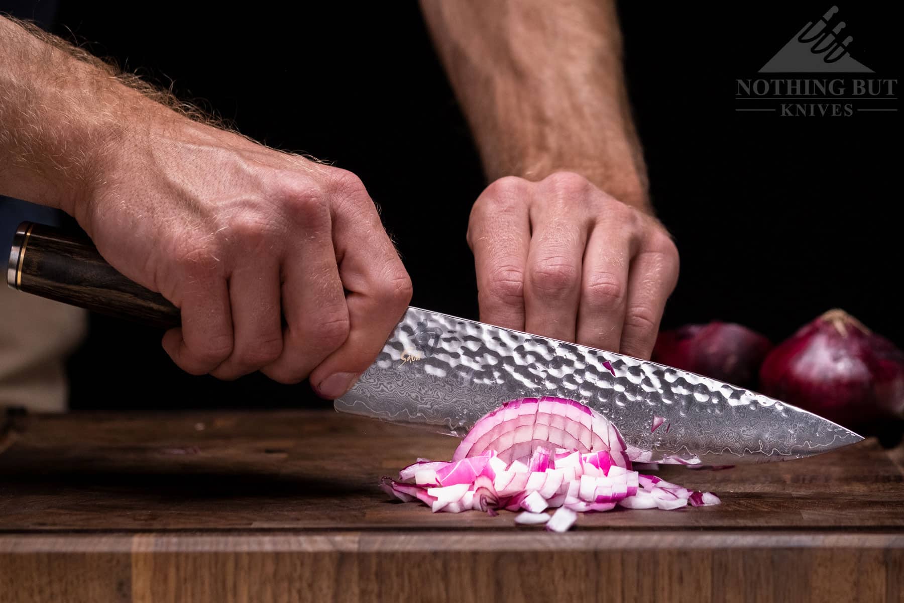 The Shun Premier chef knife makes dicing tasks fun and fast. 
