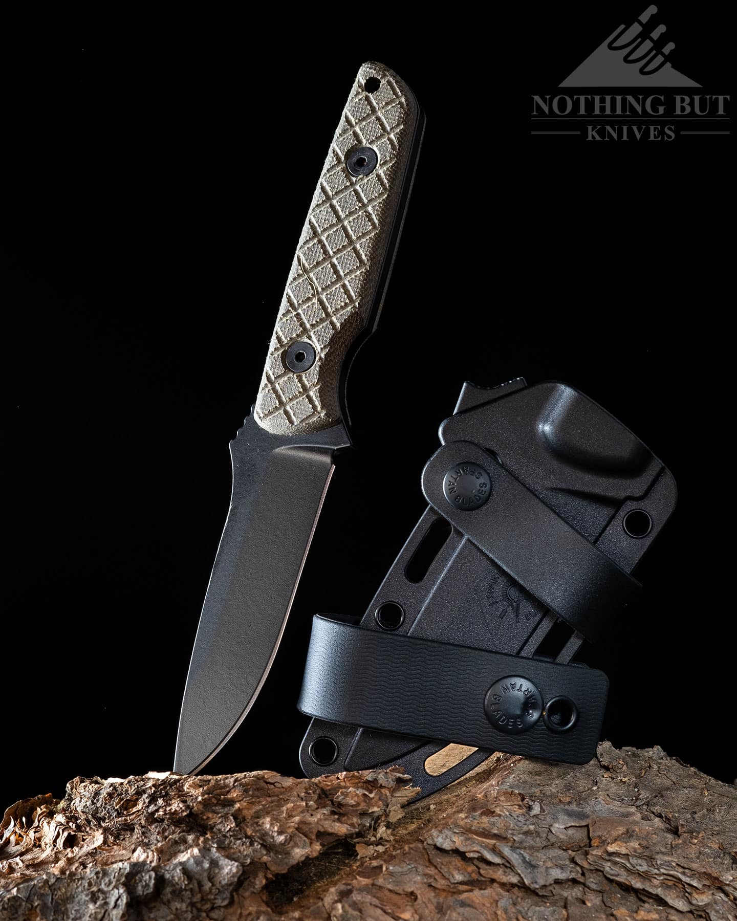 Spartan Blades Alala Knife Review - Image 1 The Spartan Alala with its kydex sheath to show the compact size of the sheath.