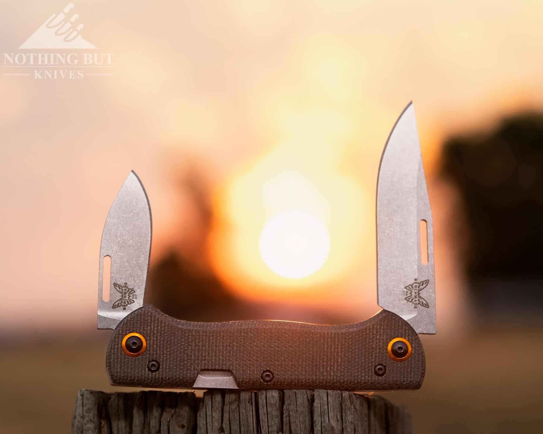 The Benchmade Weekender with the 2 inch and 3 inch blades open to show scale. 