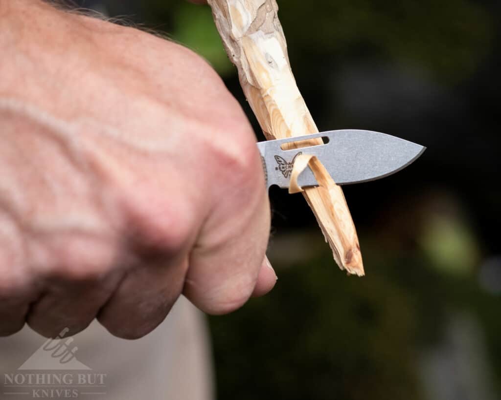 The two inch blade of the weekender is great for carving hot dog sticks.