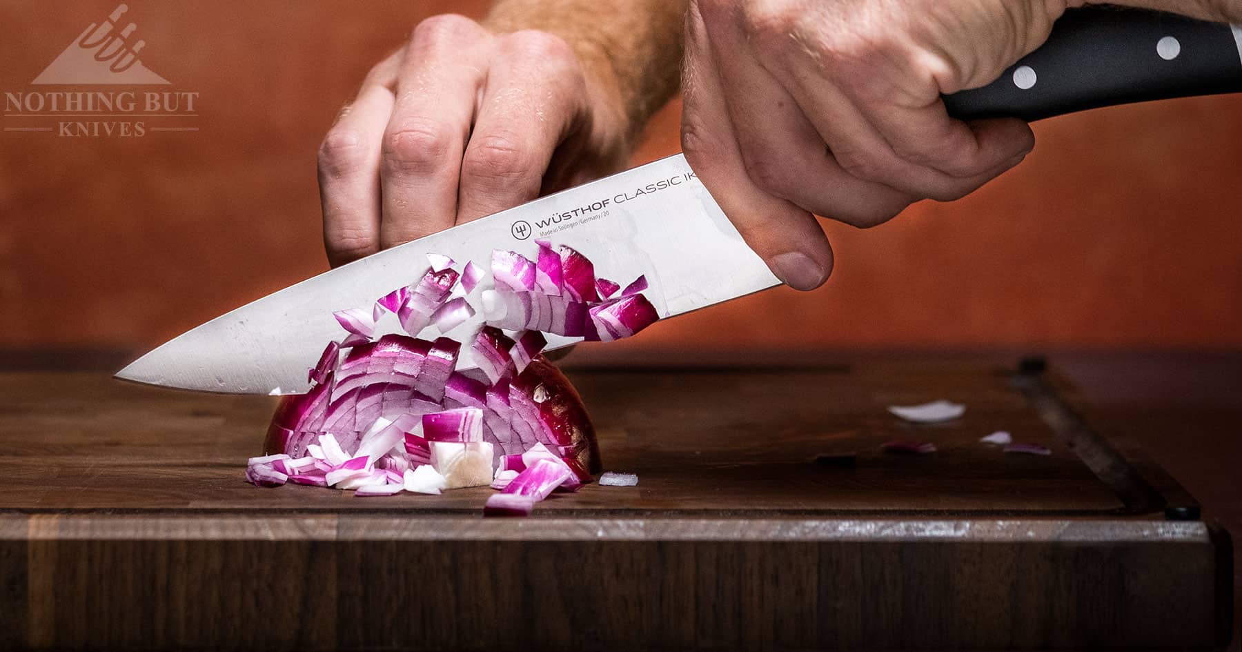 The Classic Ikon chef knife does a great job with food prep. 