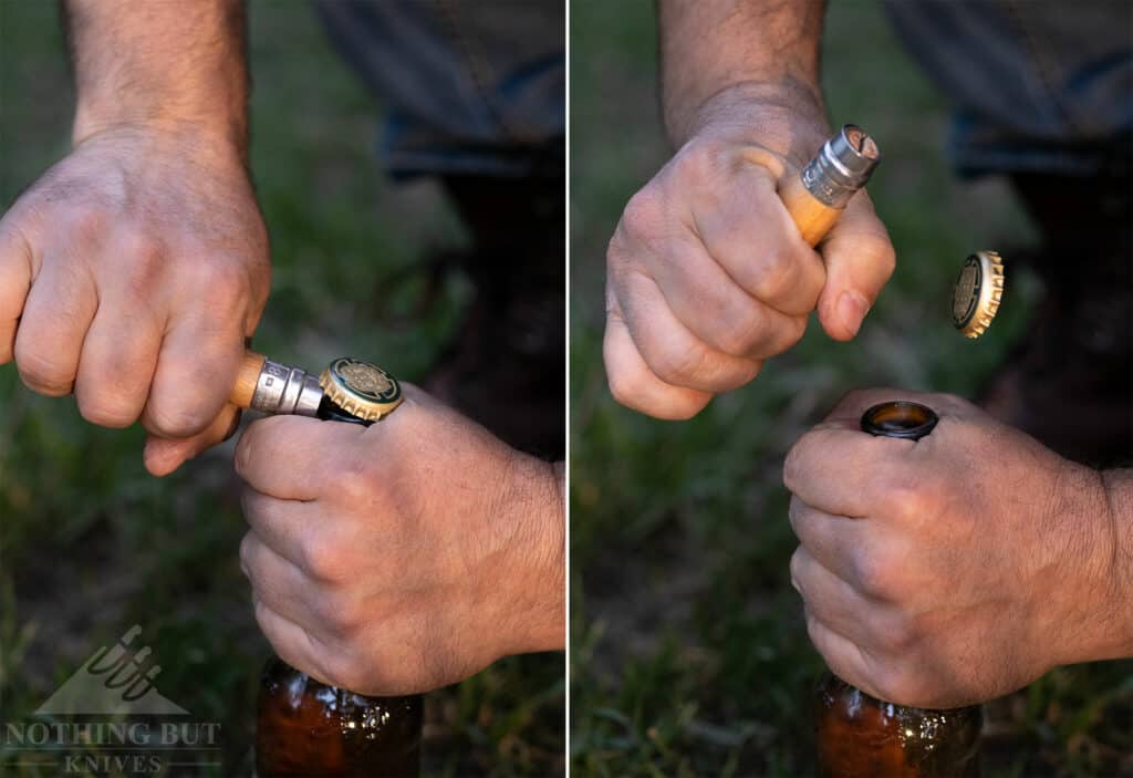 Our Favorite Knives For Opening Beers - Image 11 Our Favorite Knives for Opening Beers - Image 7: Popping A Cap With The Opinel Pocket Knife