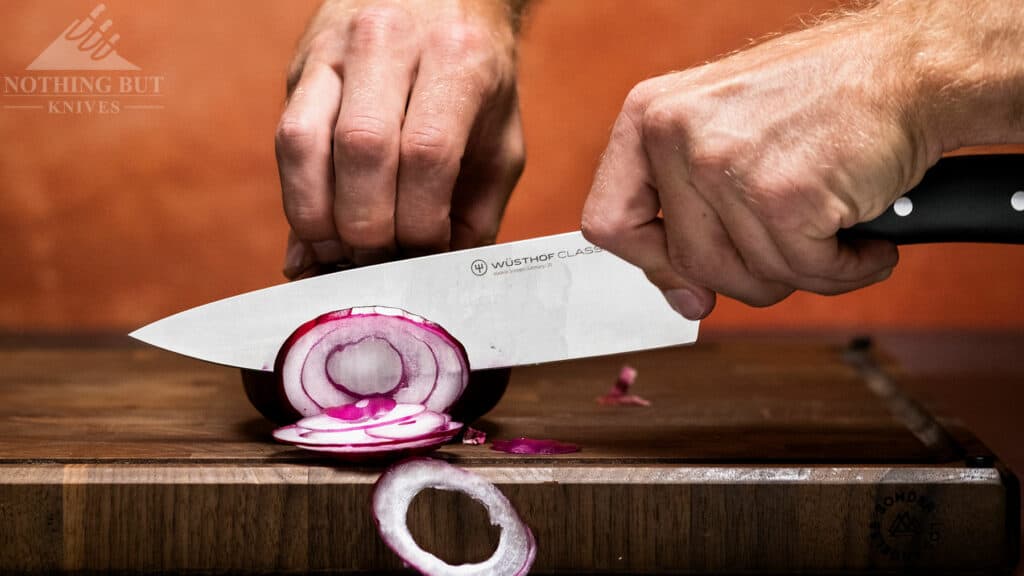 The popular Classic Ikon chef knife from Wusthof is a kitchen workhorse that can handle years of heavy use in the kitchen. 