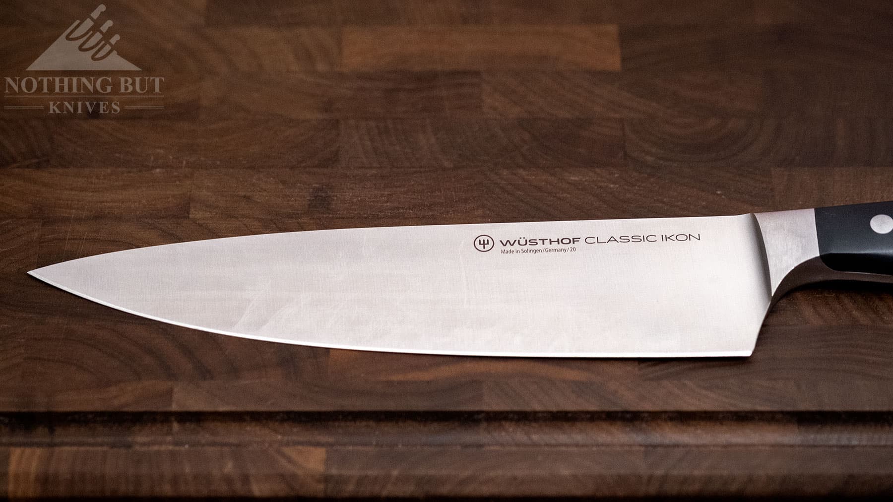 Wusthof Classic Ikon 8 Inch Chef'S Knife Review - Image 3 This close-up of the Classic Ikon blade shows the grind and dimensions of the blade.