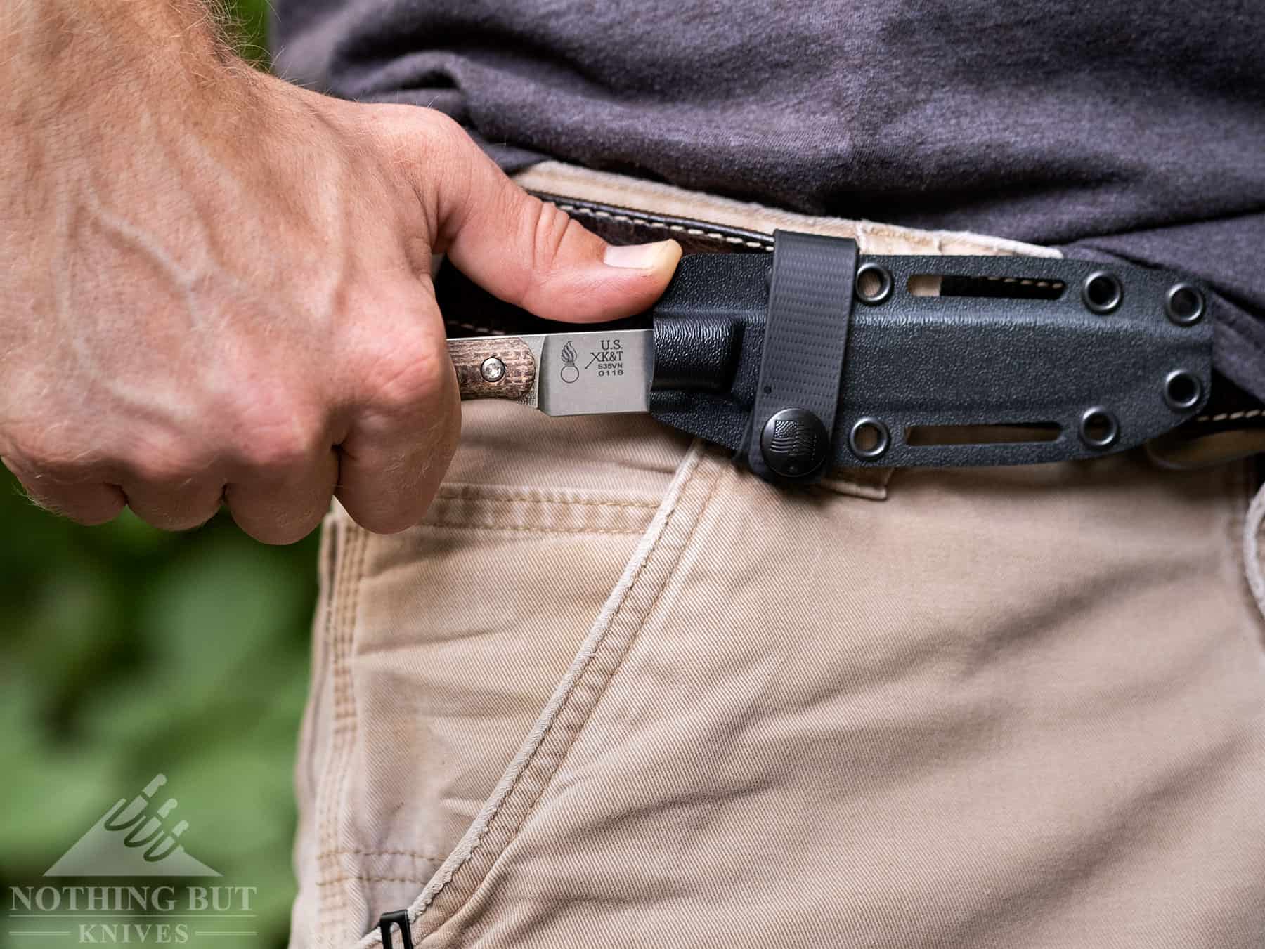 White River Knives Exodus 4 Review - Image 13 Drawing the Exodus 4 from its kydex sheath is quick and easy.