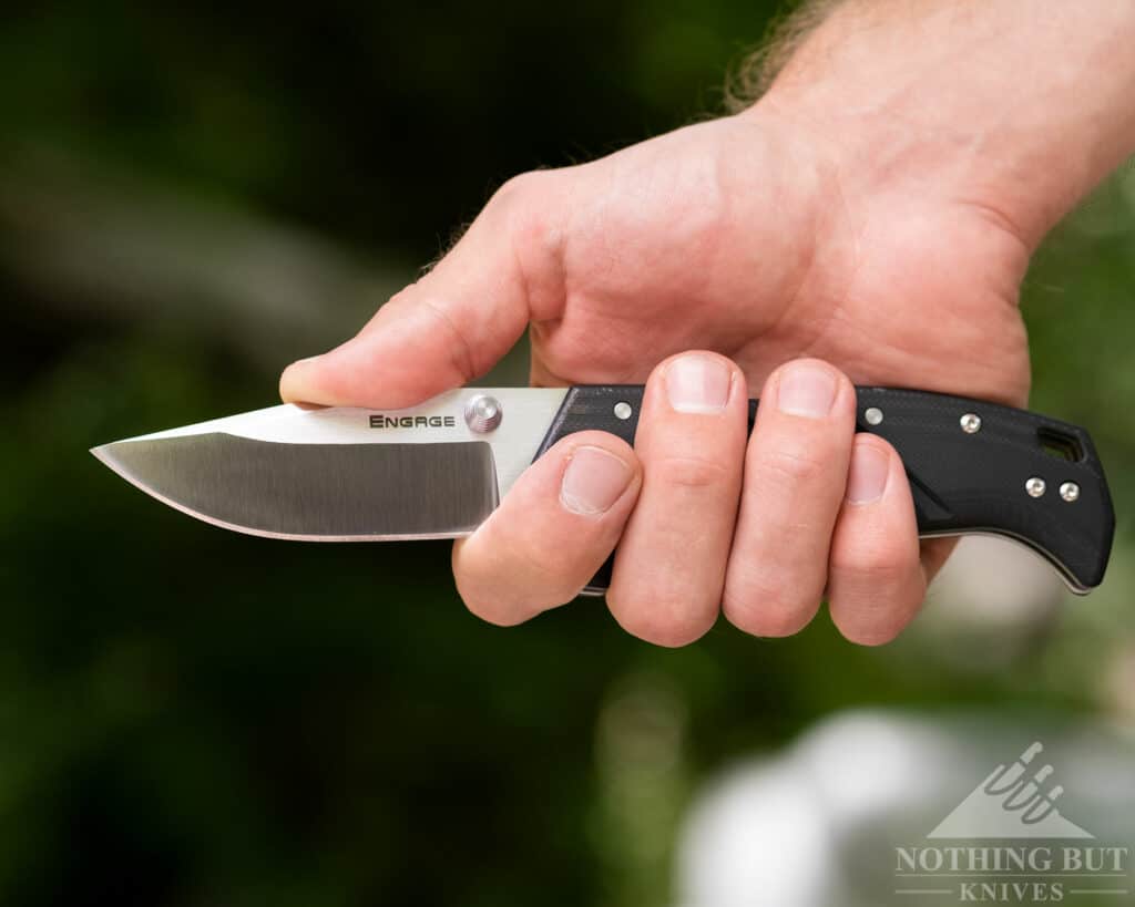 Cold Steel Engage Review - Image 8 utilizing the finger choil on the Engage byhoking up on the knife is really comfortable, and a great choice for detail work.