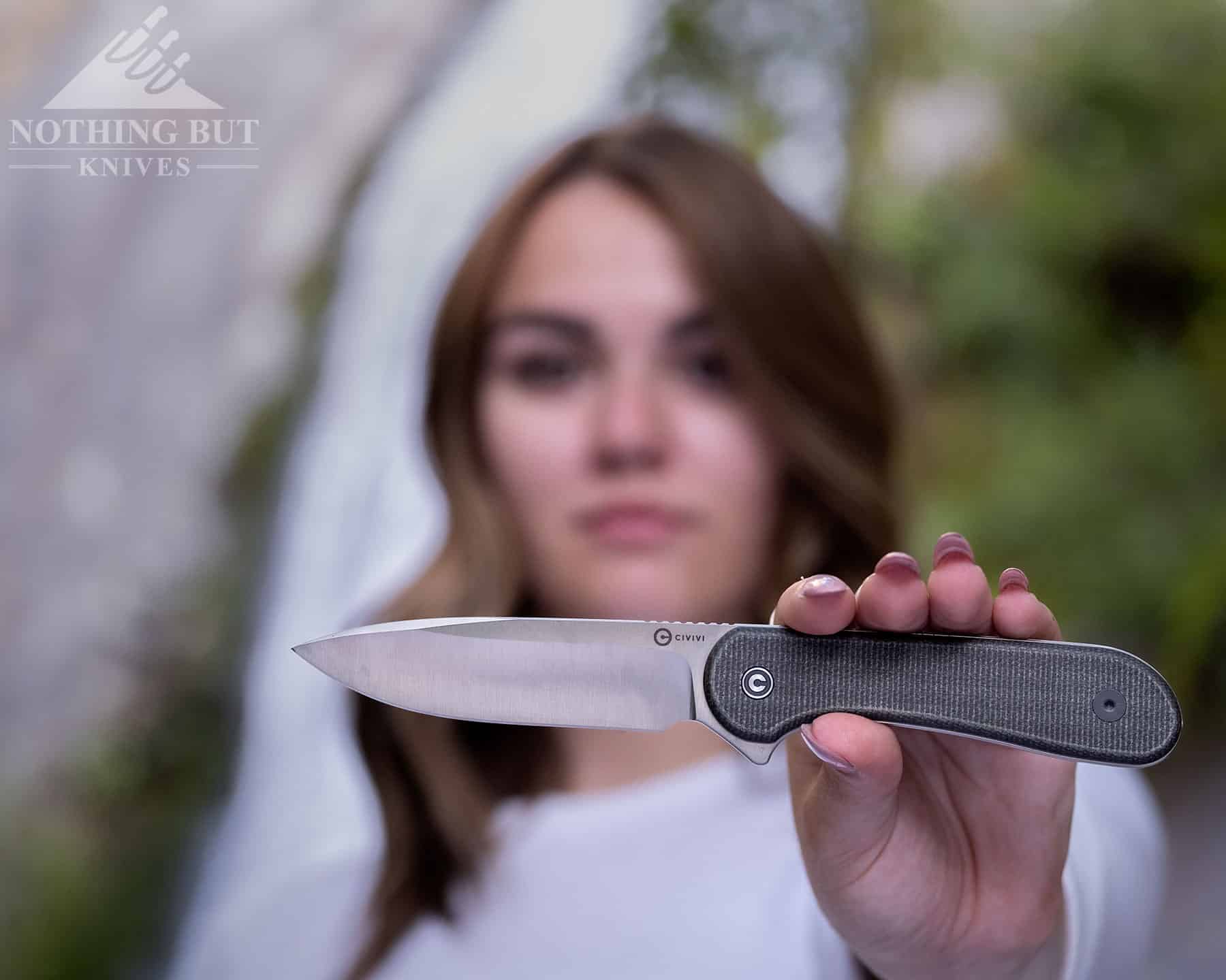 Civivi Elementum Fixed Blade Review - Image 5 This profile view of the Elementum fixed blade shows the knife's hollow grind, soft jimping and chamfered handle.