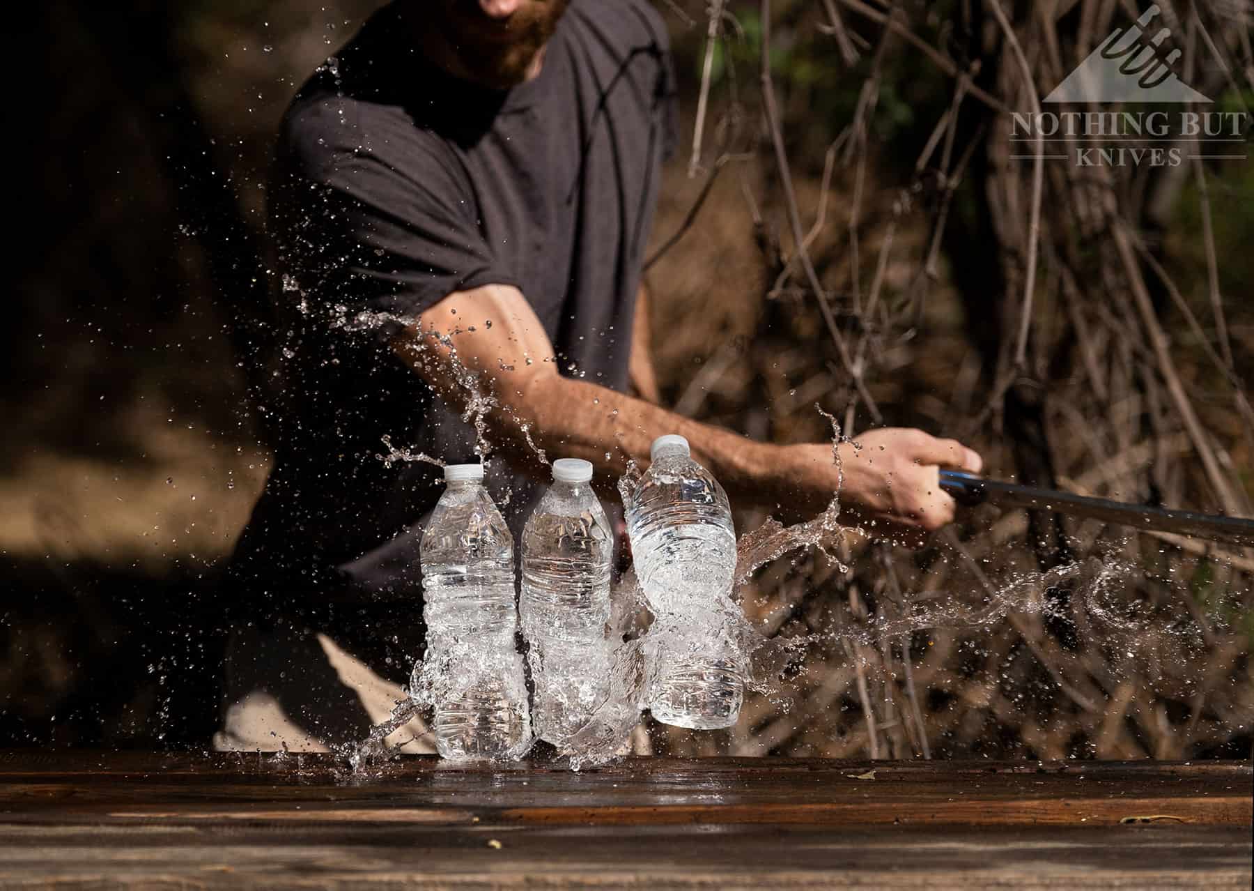 Work Tuff Gear Apex Review - Image 10 Slicing through waterbottles was easier than expected.