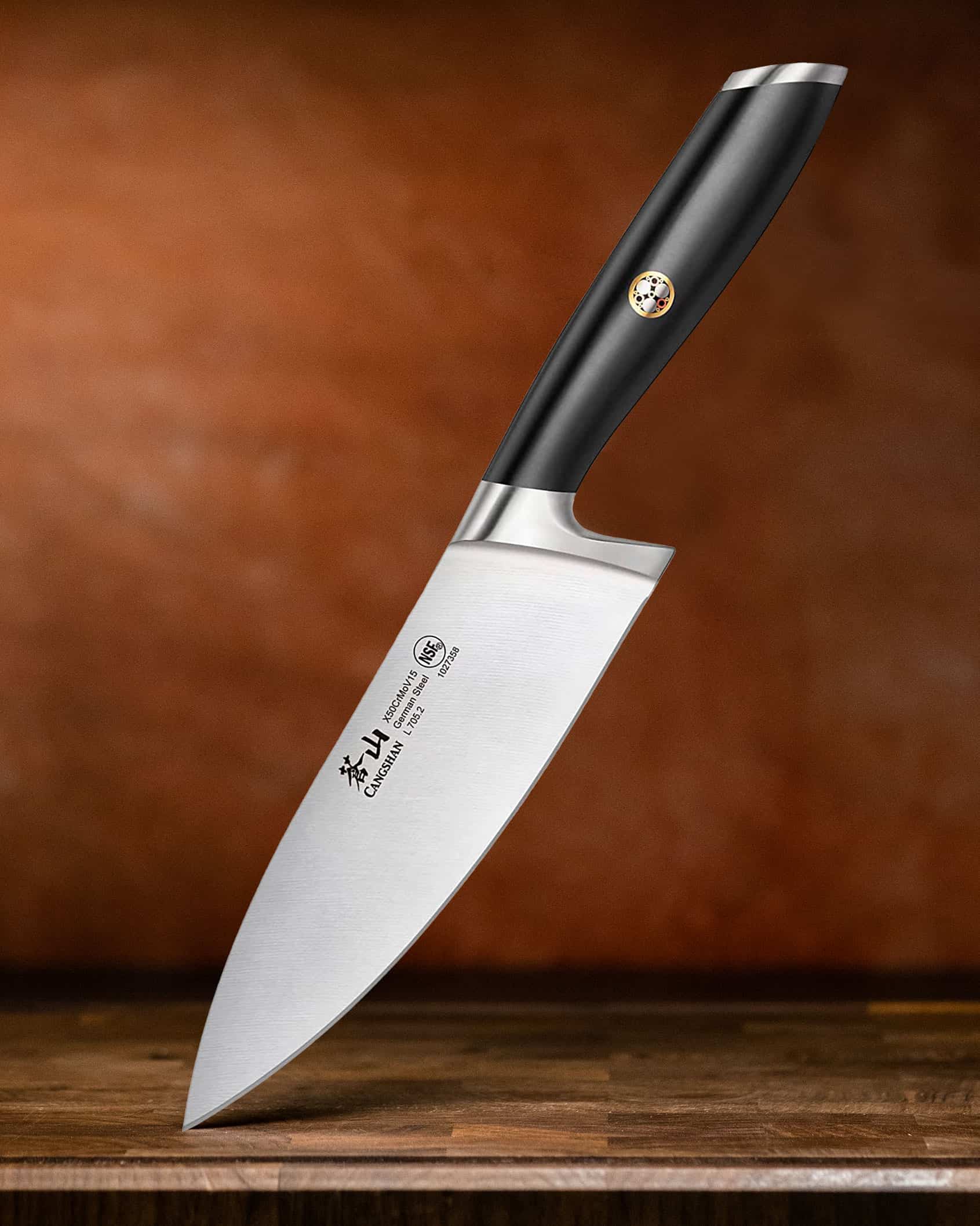 The Cangshan L series chef knife is a well balanced full bolster Western style chef knife.