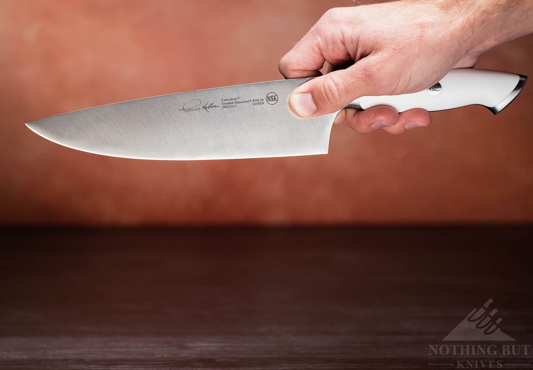 Overall this is a really comfortable knife with classic western-knife ergonomics. This makes the Thomas Keller chef knife a good choice for anyone who spends a lot of time working with a chef knife.