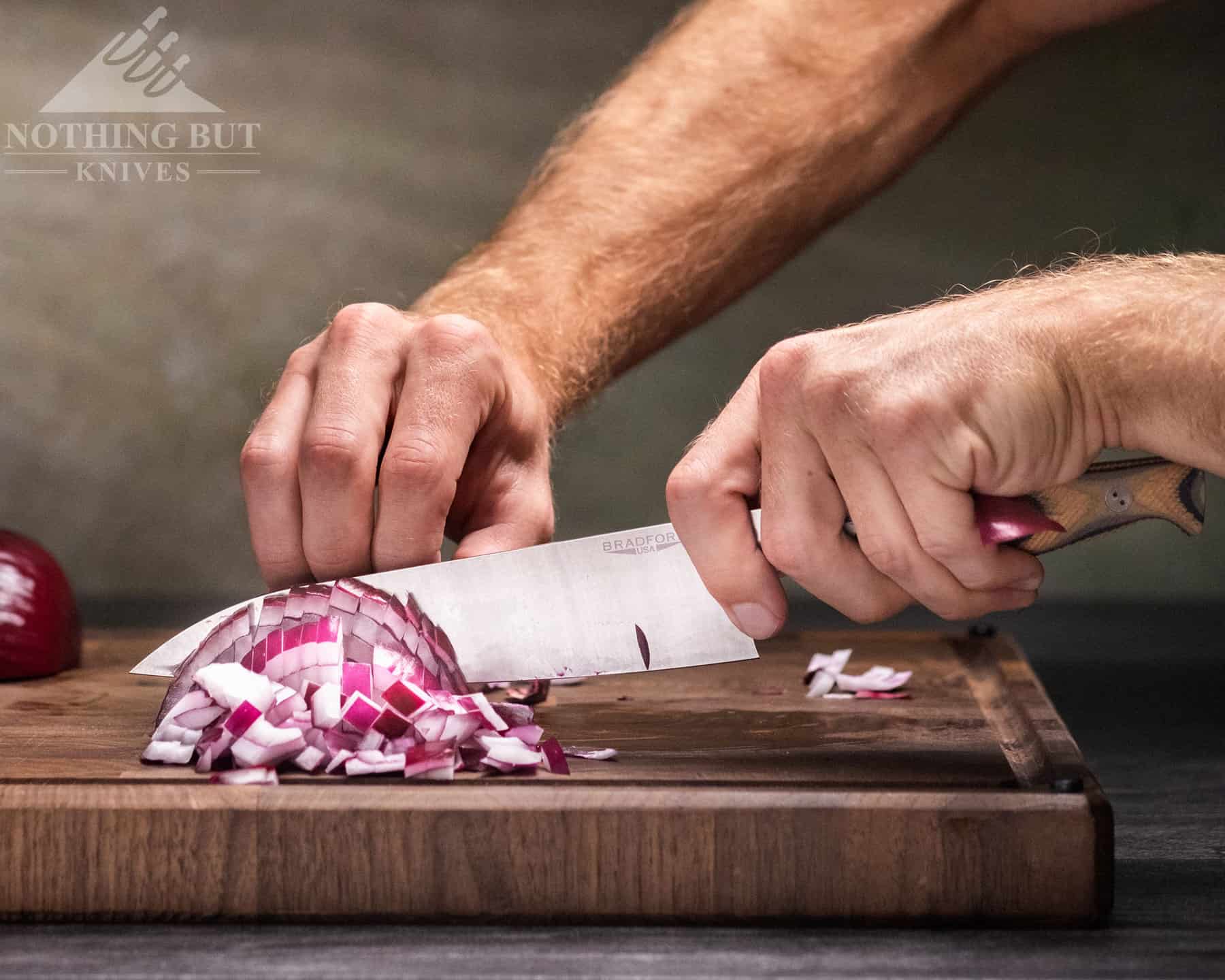 The Bradford chef knife does a good job with dicing onions.