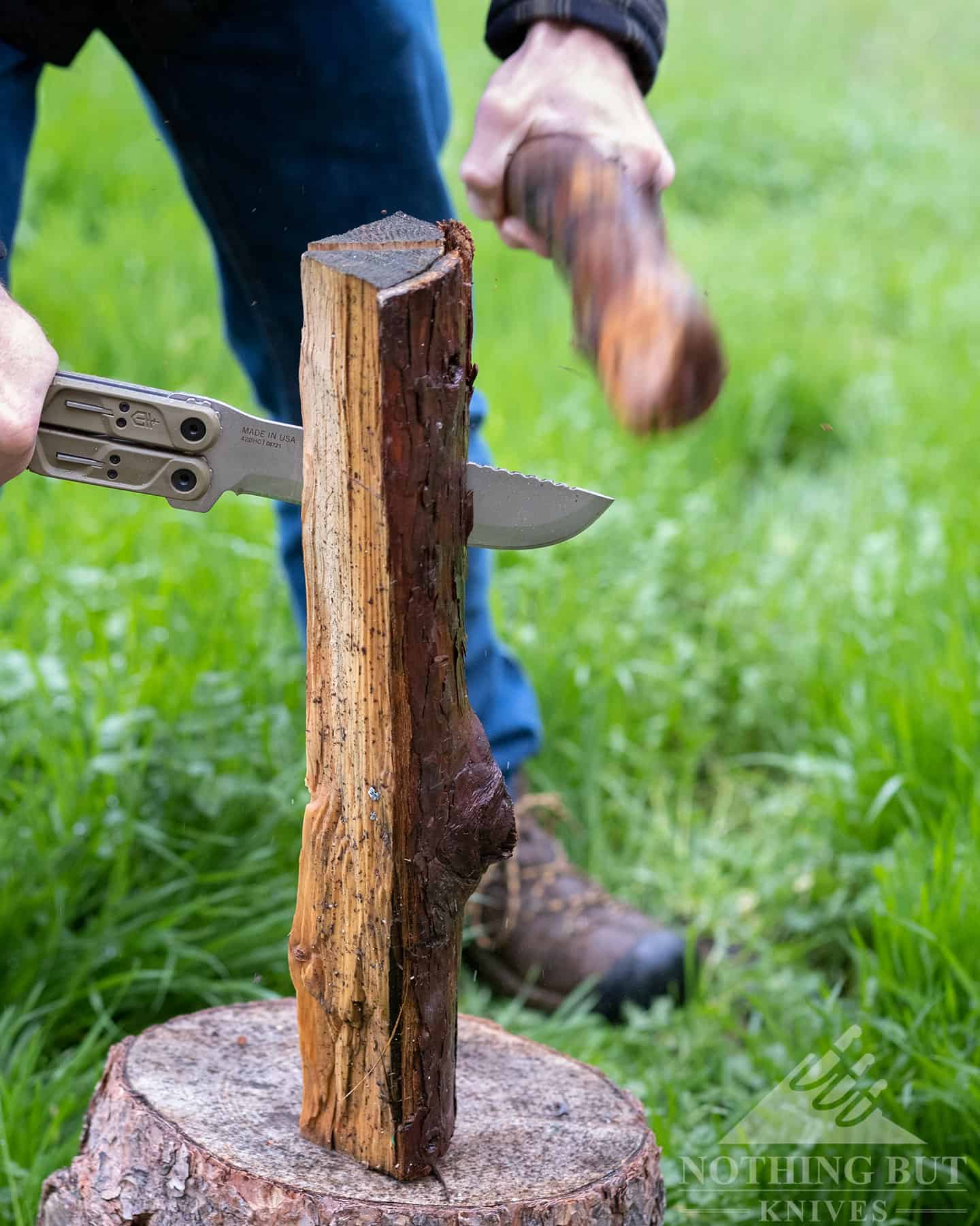 Gerber designed the Doubledown for batoning and other wood processing tasks.