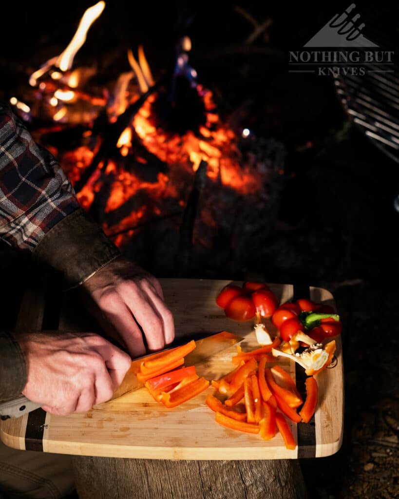 Preparing a meal outdoors with the Messermeister Overland is fun, and the knife can handle the rigors of outdoor cooking. 