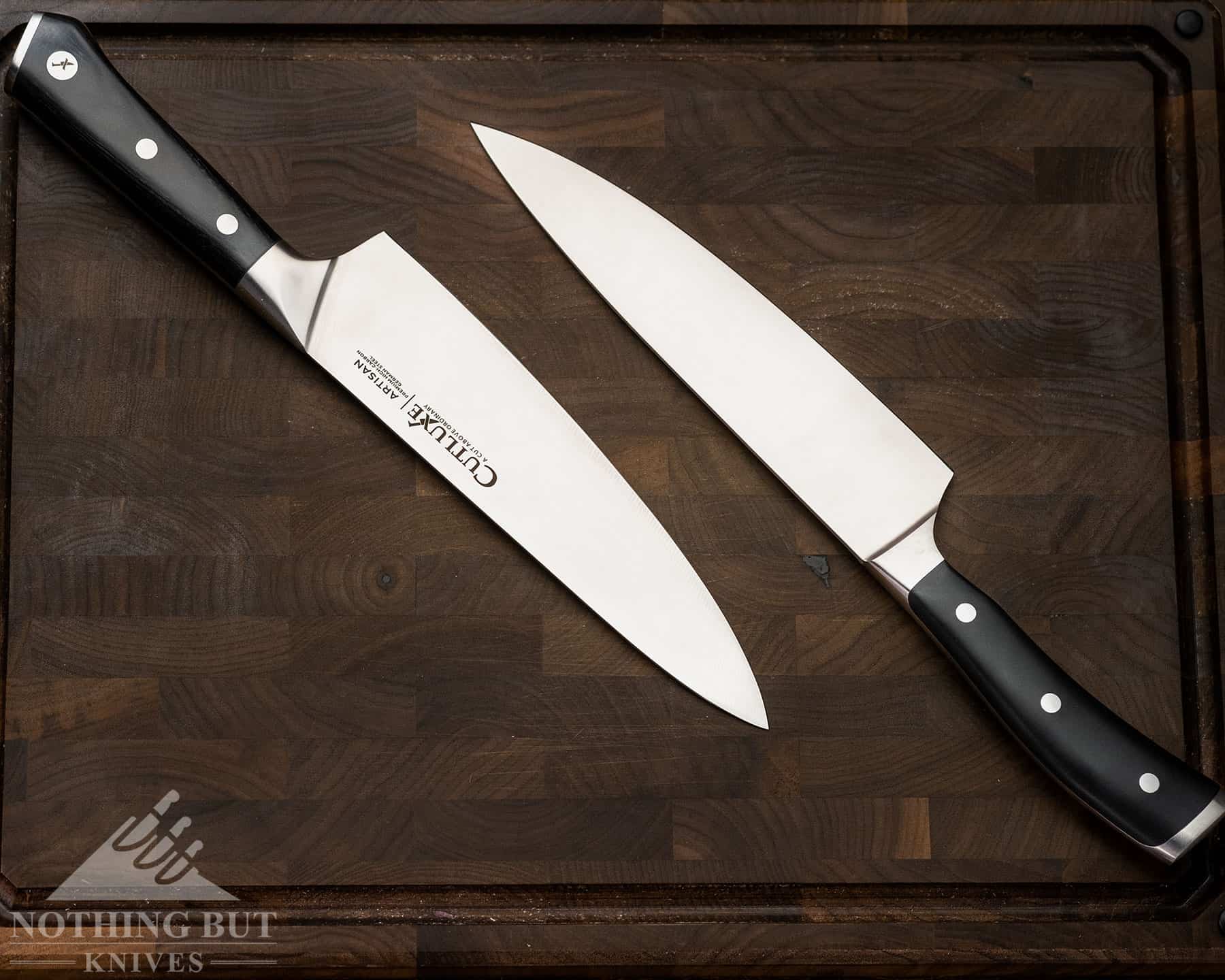 The Cutluxe Artisan Chef knife has a similar blade to the Wusthof Classic Ikon chef knife.