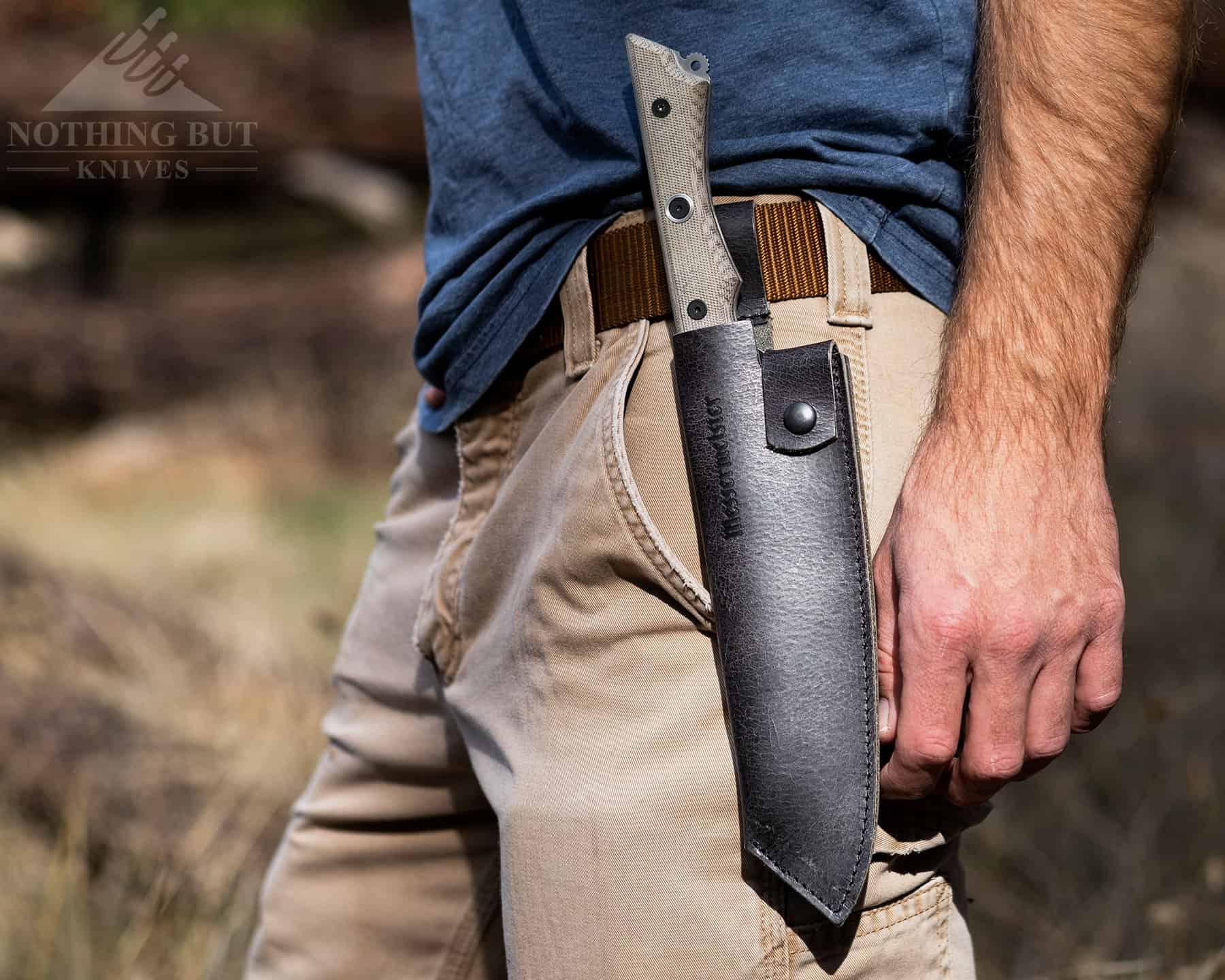 Messermeister offers a leather sheath as an add-on component to the Overland, but it has to be bought separately.