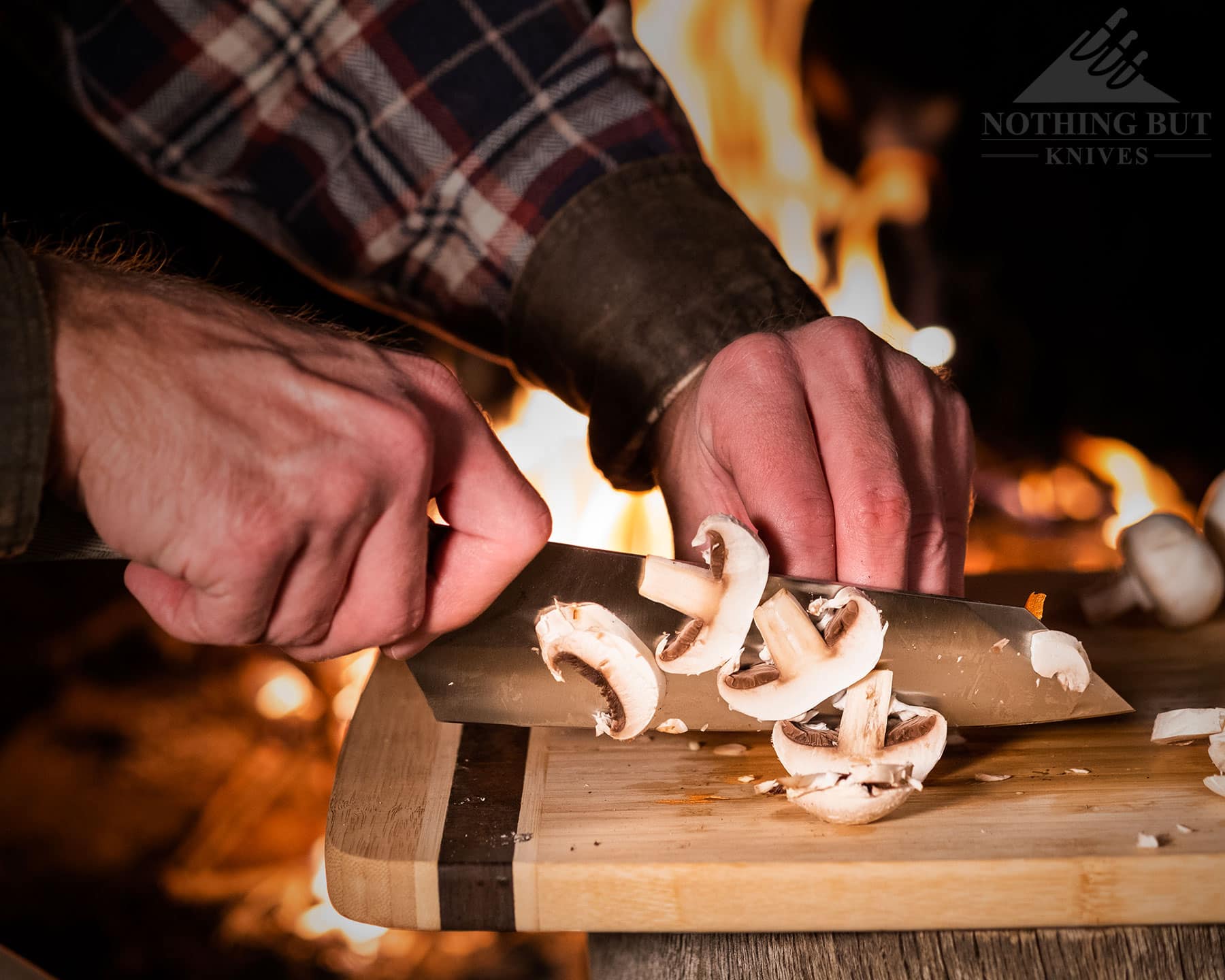 The Overland handled did a great job cutting up mushrooms.