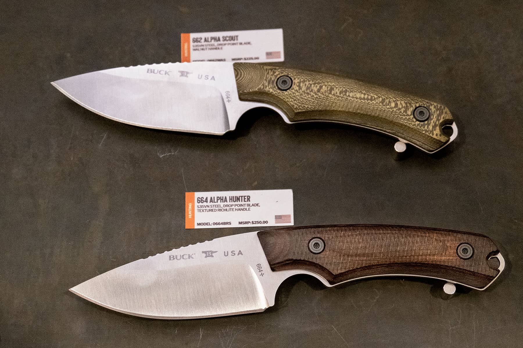 The Buck Alpha Hunter and Scout are new fixed blades introduced in 2023. 