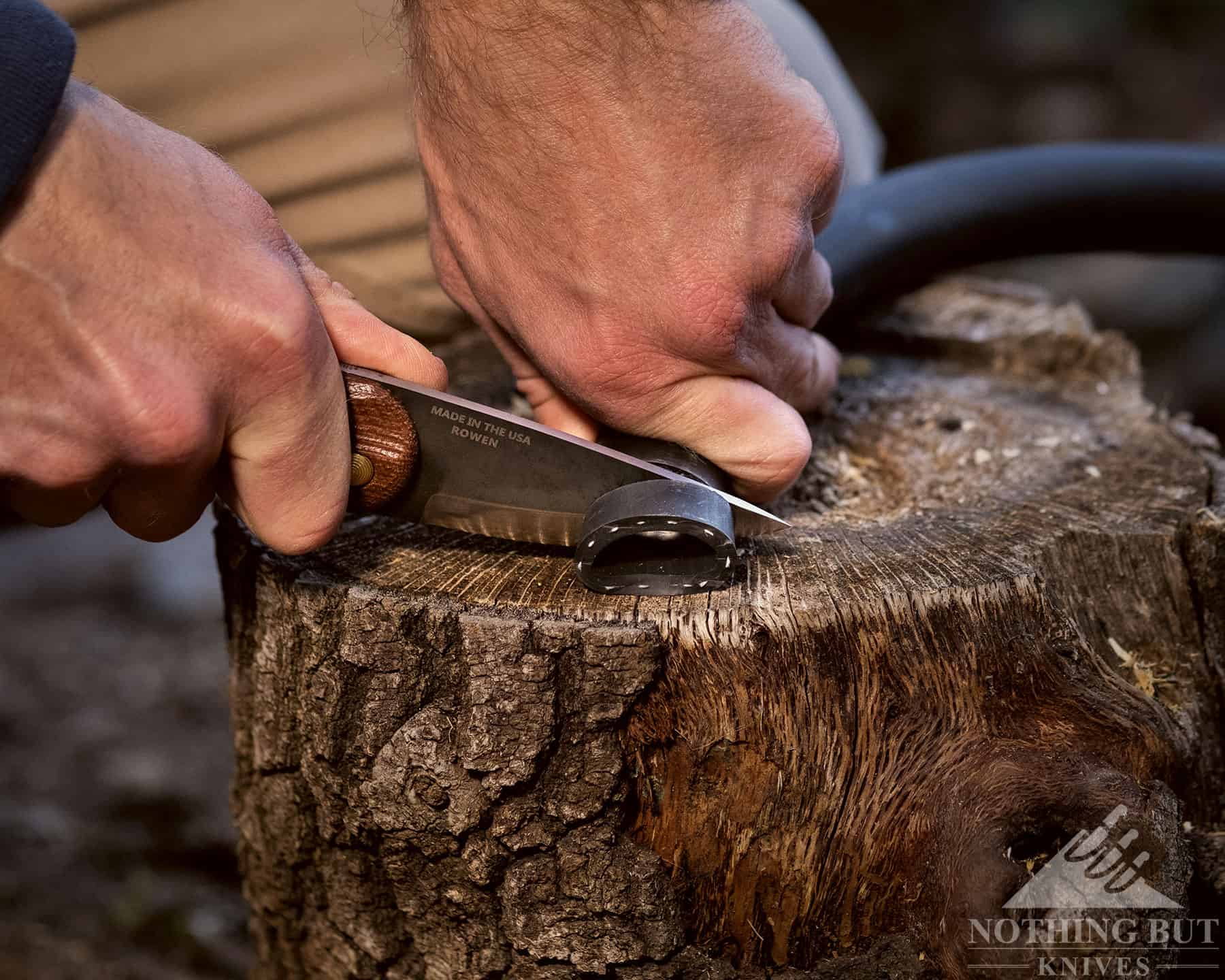 The Esee Pinhoti is better for cutting cardboard than tough rubber tubing.