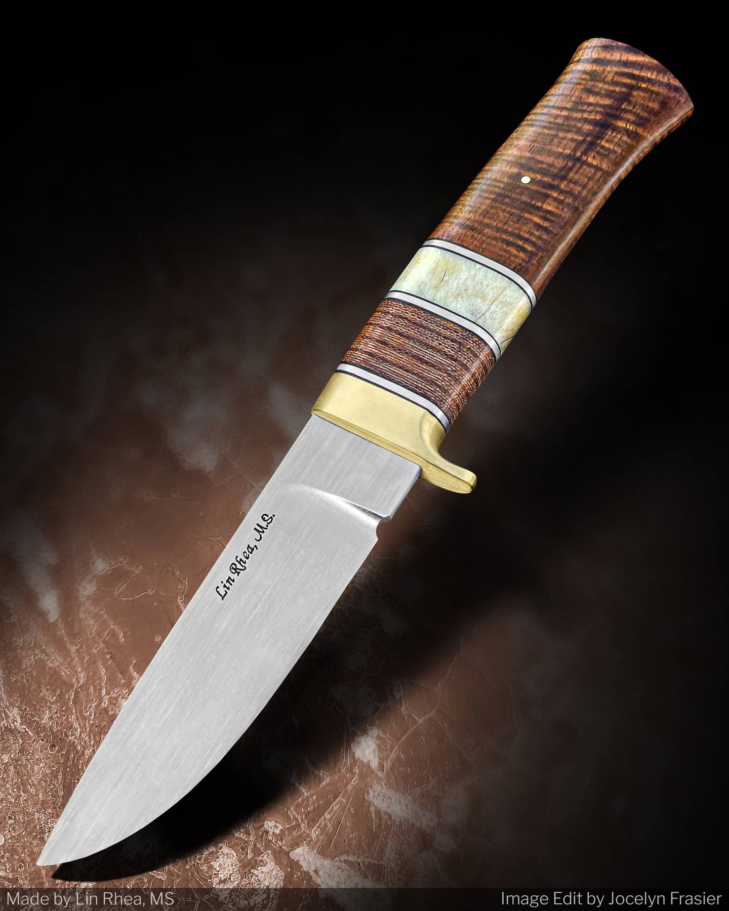 Nbk Custom Knifemaker Spotlight On Lin Rhea - Image 3 The Hunter by Lin Rhea features an 80crv2 steel blade and KOA, moose antler and Micarta handle.