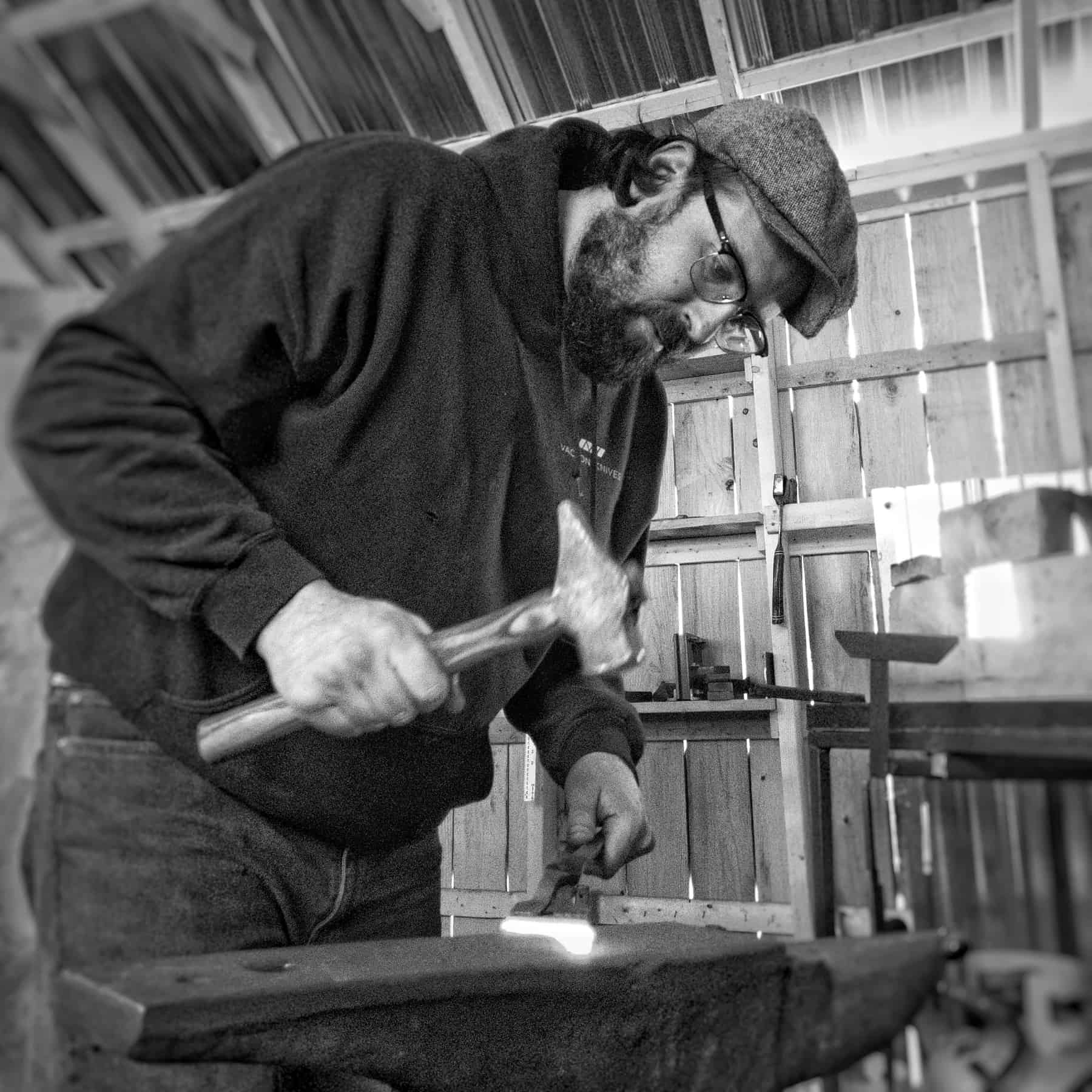 Noah Vachon makes his knives at his workshop in Quebec.