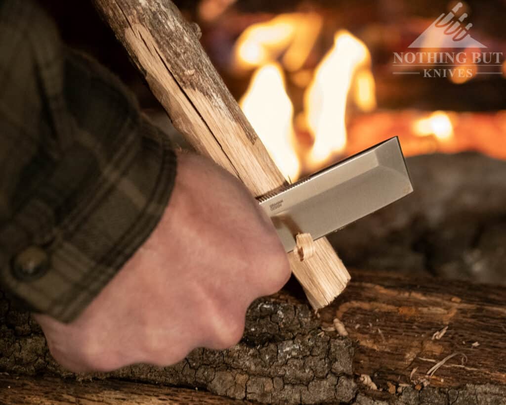 The CRKT Razel moves through wood in a way that a chisel might not.