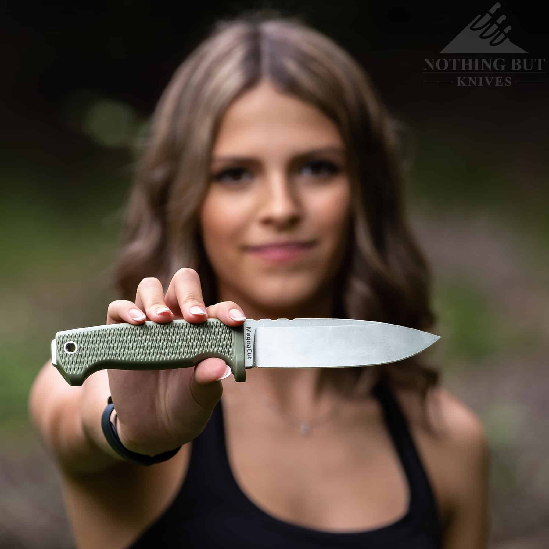 The Demko FreeReign with MagnaCut steel is one of the best survival knives we have tested over the course of the last few years. It has excellent toughness, great handle ergonomics and an excellent break-apart sheath. 