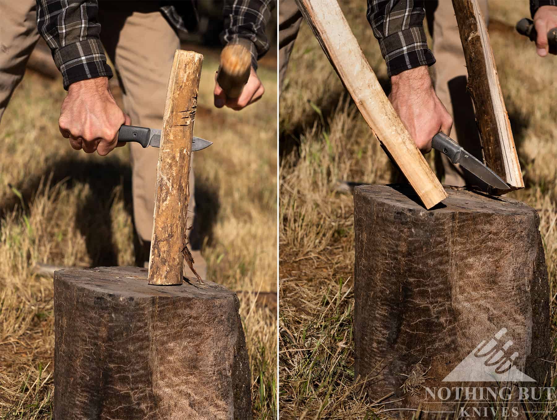 Batoning through hard wood with the Reiff F4.