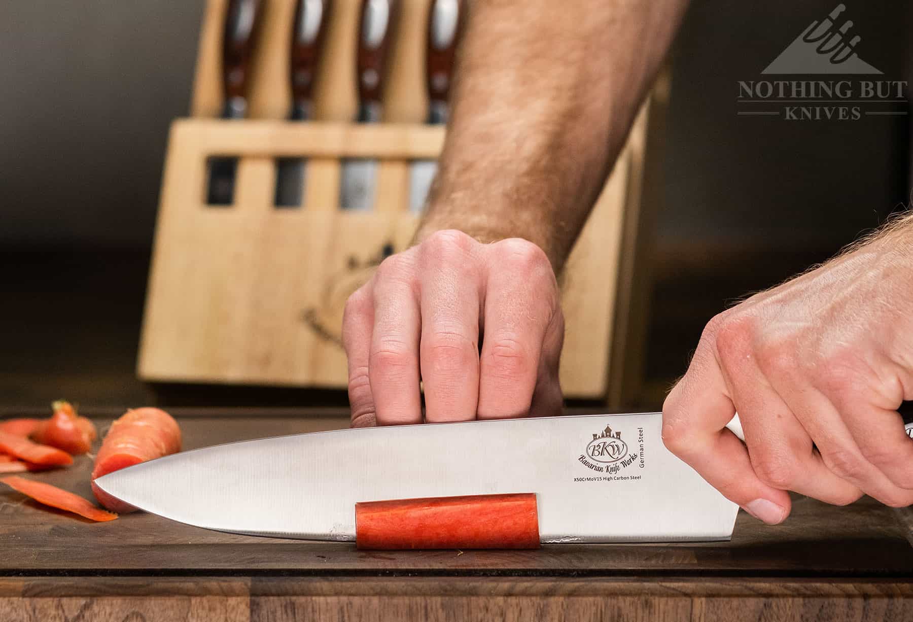 Bavarian Knife Works 19-Piece Dreamcut Set Review - Image 7 The 10 inch chef knife included in this set sets Bavarian Knife Works apart, because large chef knife are not usually included in factory sets.